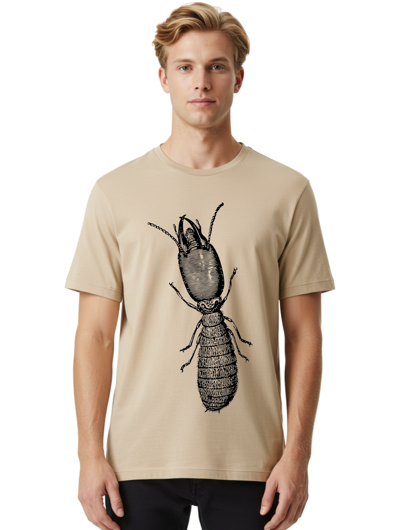 Beetle-Illustration Men'S Graphic Tee, 100% Cotton, Comfortable Casual Summer Wear, Machine Washable, Insect Anatomy, Entomology Illustration, Beetle Species, Detailed Drawing, Scientific Artwork, Insect Morphology, Nature Study Aab509