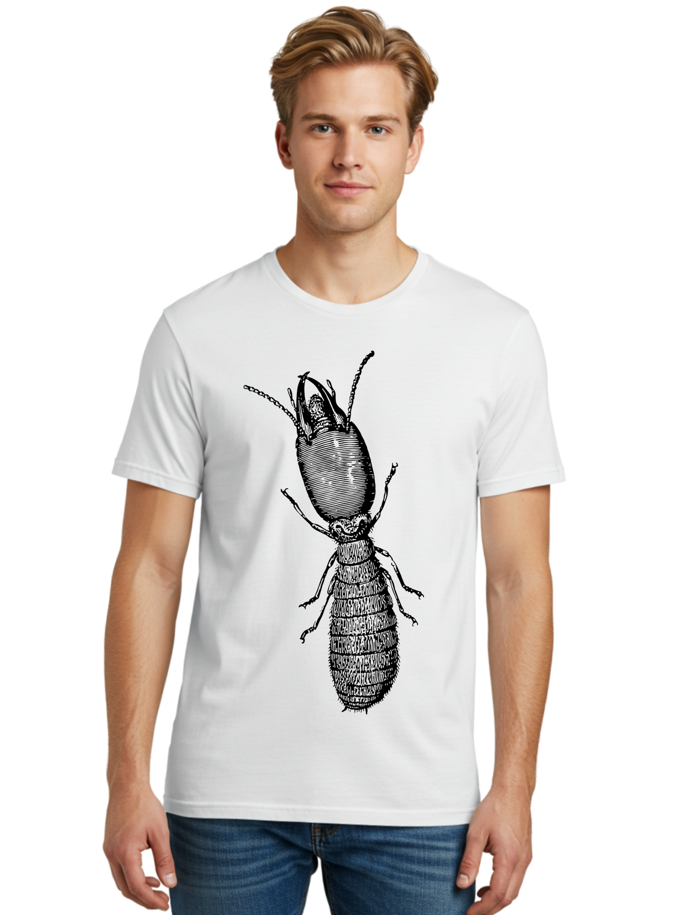Beetle-Illustration Men'S Graphic Tee, 100% Cotton, Comfortable Casual Summer Wear, Machine Washable, Insect Anatomy, Entomology Illustration, Beetle Species, Detailed Drawing, Scientific Artwork, Insect Morphology, Nature Study Aab509