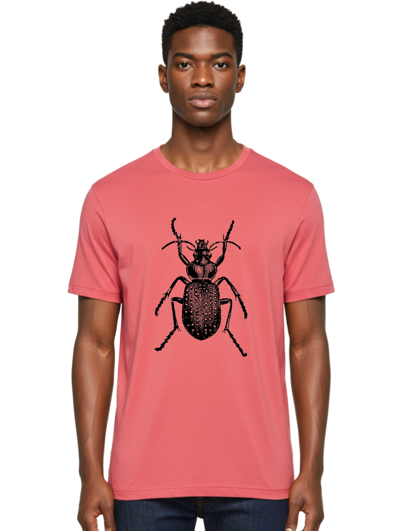 Beetle Men'S Graphic Tee, 100% Cotton, Comfortable Casual Summer Wear, Machine Washable, Black Beetle, Insect Illustration, Detailed Drawing, Entomology Art, Bug Graphic, Beetle Silhouette, Six Legs, Antennae, Insect Anatomy, Ornate Details Aab510