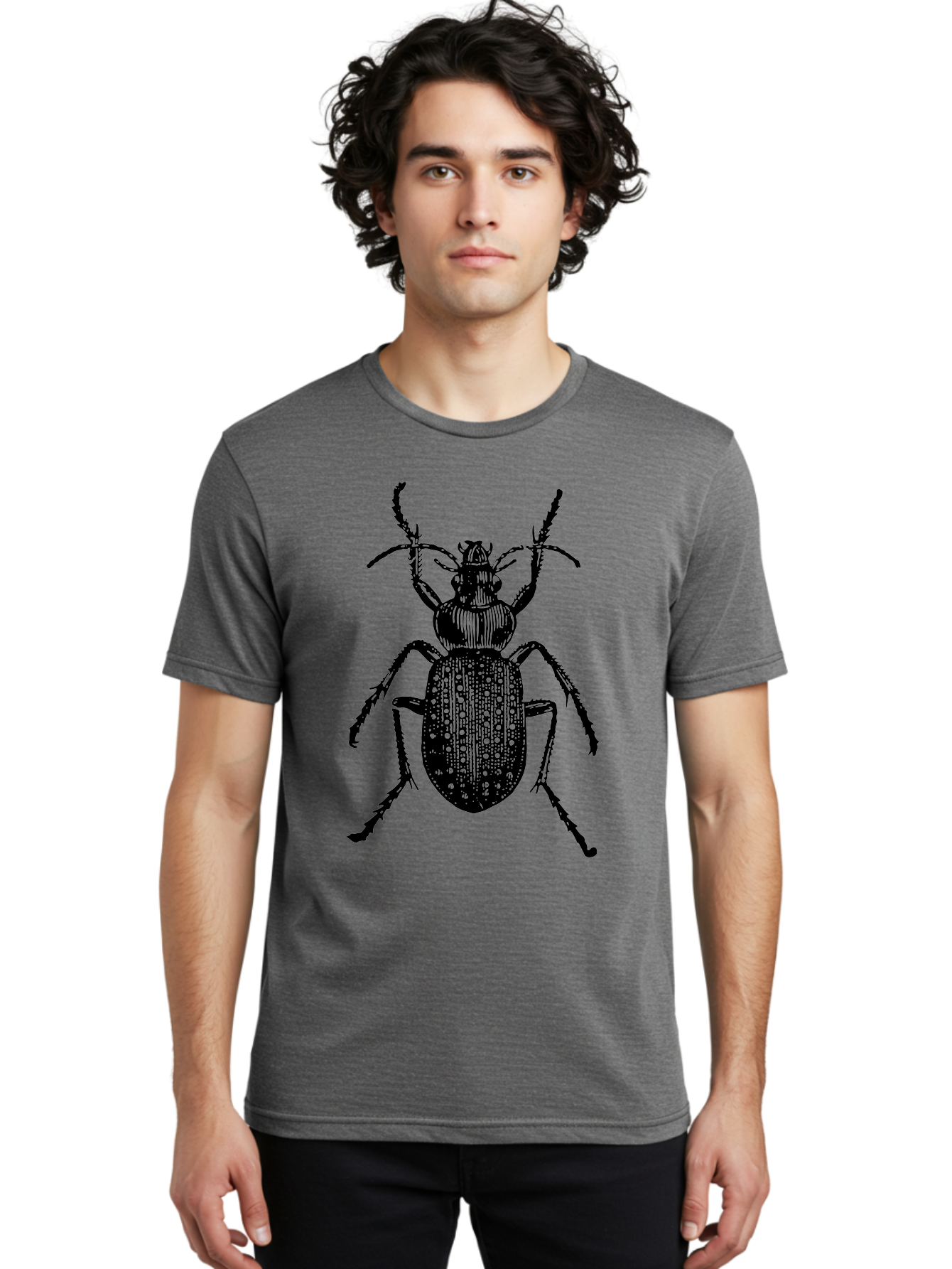 Beetle Men'S Graphic Tee, 100% Cotton, Comfortable Casual Summer Wear, Machine Washable, Black Beetle, Insect Illustration, Detailed Drawing, Entomology Art, Bug Graphic, Beetle Silhouette, Six Legs, Antennae, Insect Anatomy, Ornate Details Aab510