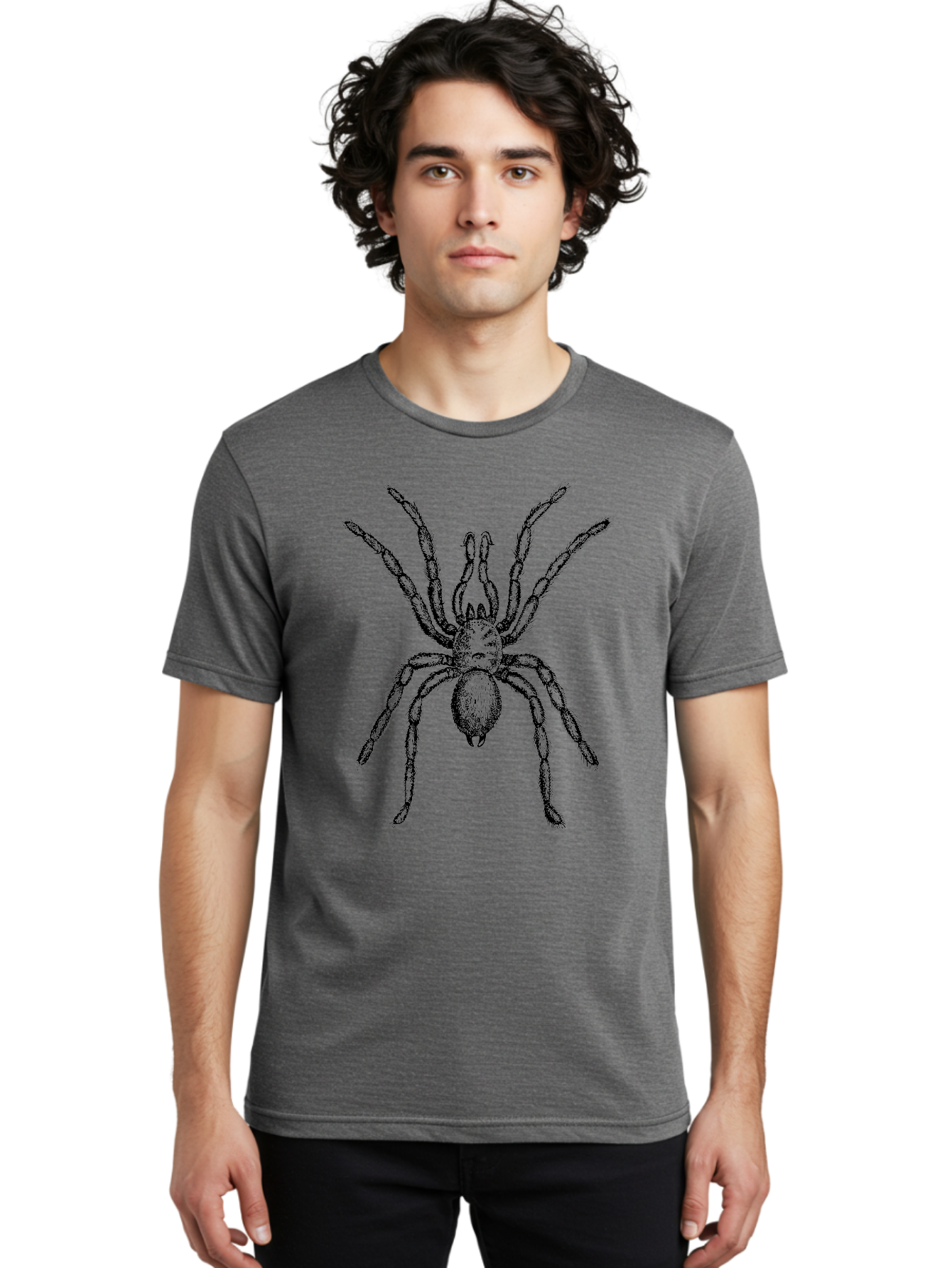 Black-Widow Men'S Graphic Tee, 100% Cotton, Comfortable Casual Summer Wear, Machine Washable, Black Widow Spider, Arachnid, Eight Legs, Venomous Spider, Spider Illustration, Detailed Drawing, Black And Green, Spider Art Aab511