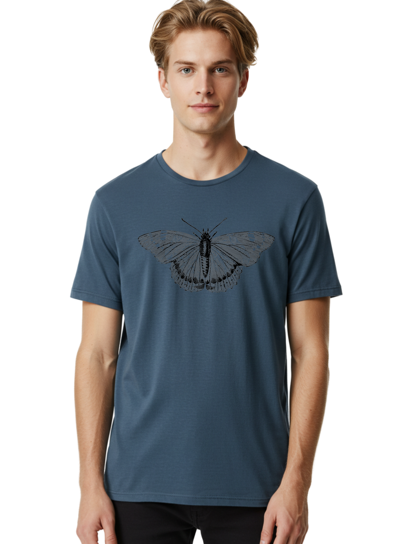 Butterfly-1 Men'S Graphic Tee, 100% Cotton, Comfortable Casual Summer Wear, Machine Washable, Butterfly With Open Wings, Detailed Illustration, Insect Art, Wing Patterns, Insect Anatomy, Natural Design, Delicate Lines Aab513