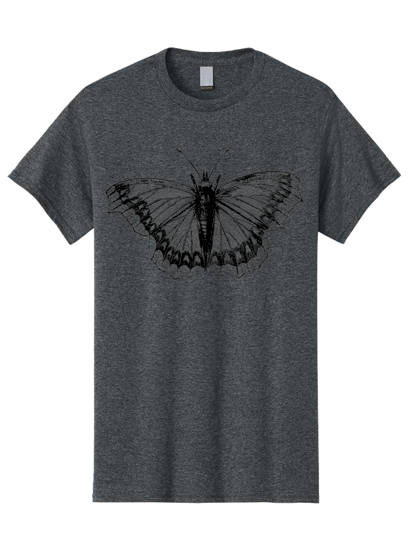Butterfly-Illustration Men'S Graphic Tee, 100% Cotton, Comfortable Casual Summer Wear, Machine Washable, Butterfly Illustration, Insect Art, Wing Patterns, Detailed Drawing, Black And Green Hues, Fragile Beauty, Natural Design Aab514