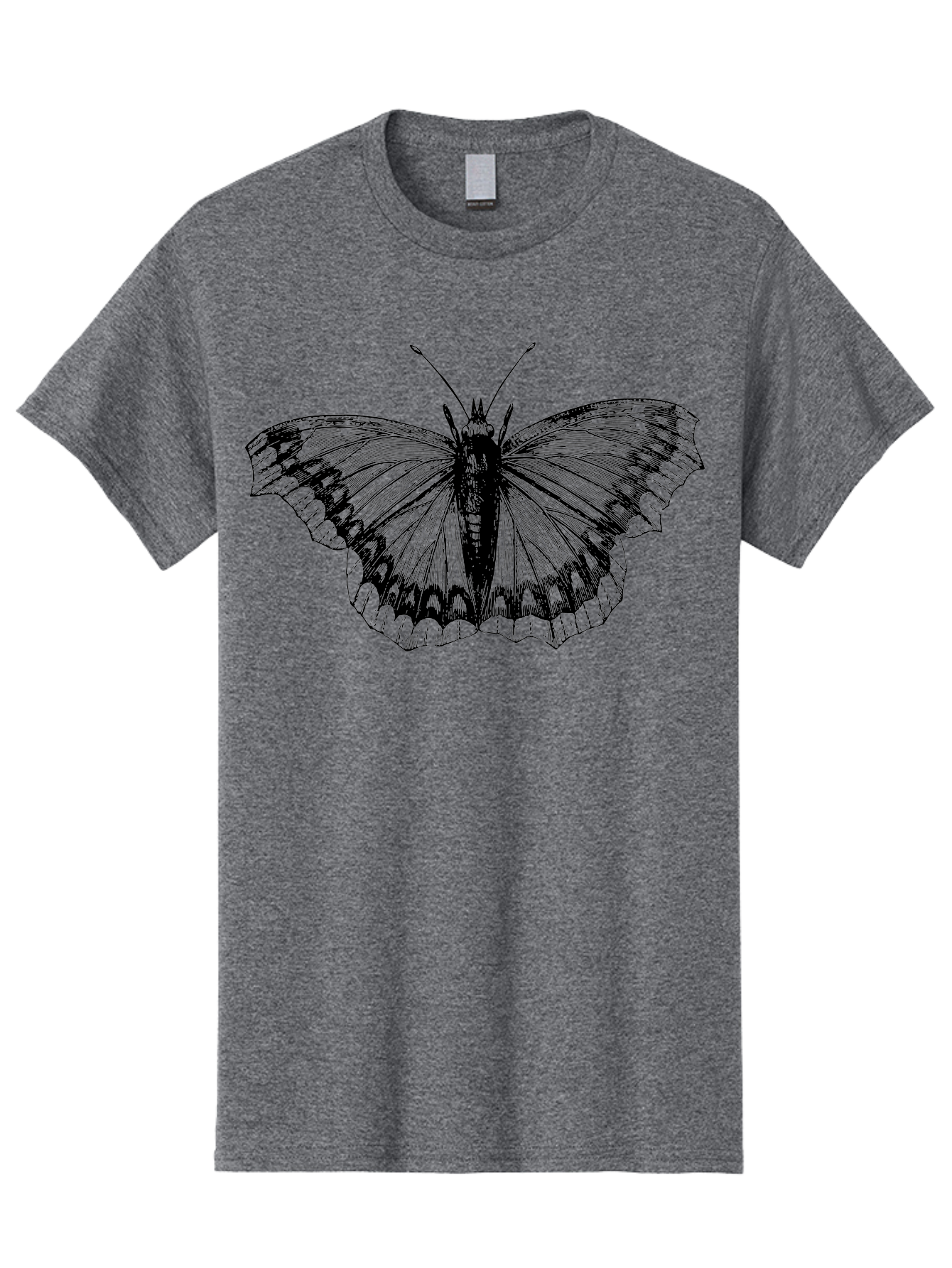 Butterfly-Illustration Men'S Graphic Tee, 100% Cotton, Comfortable Casual Summer Wear, Machine Washable, Butterfly Illustration, Insect Art, Wing Patterns, Detailed Drawing, Black And Green Hues, Fragile Beauty, Natural Design Aab514