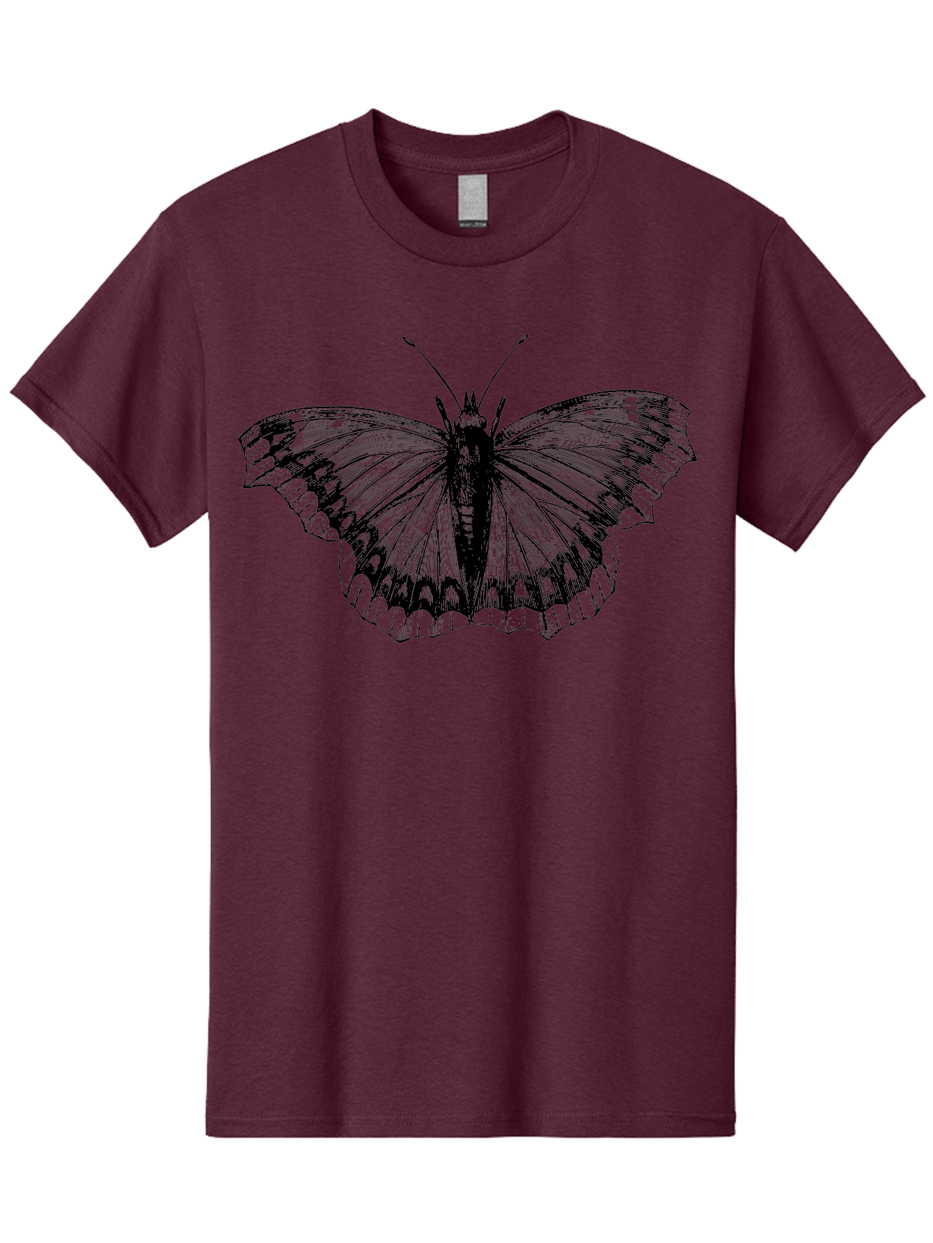 Butterfly-Illustration Men'S Graphic Tee, 100% Cotton, Comfortable Casual Summer Wear, Machine Washable, Butterfly Illustration, Insect Art, Wing Patterns, Detailed Drawing, Black And Green Hues, Fragile Beauty, Natural Design Aab514