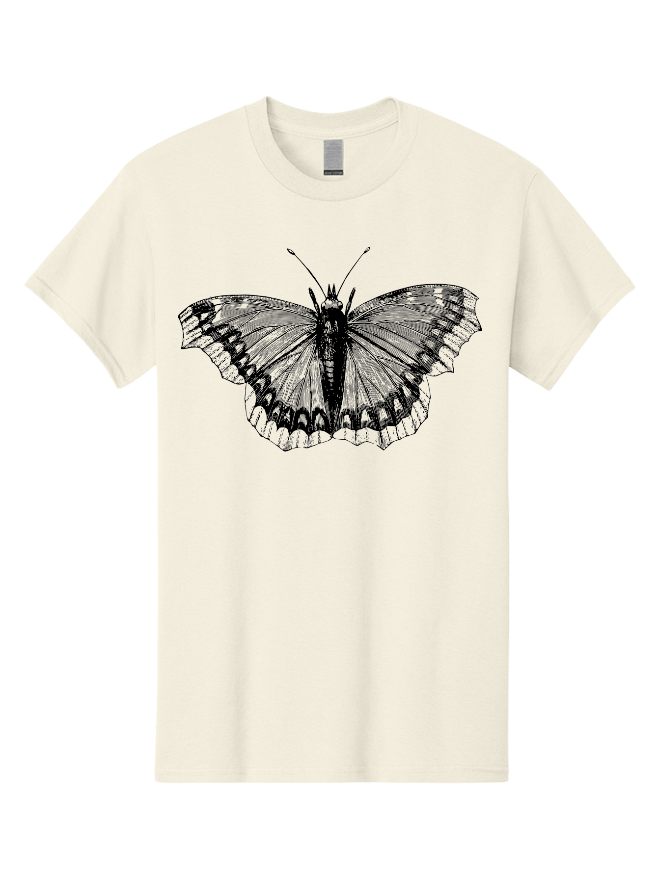 Butterfly-Illustration Men'S Graphic Tee, 100% Cotton, Comfortable Casual Summer Wear, Machine Washable, Butterfly Illustration, Insect Art, Wing Patterns, Detailed Drawing, Black And Green Hues, Fragile Beauty, Natural Design Aab514