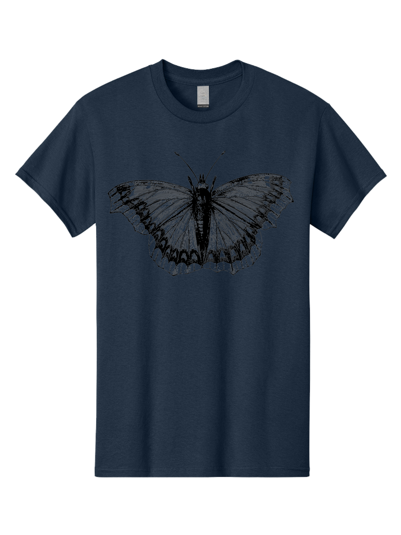 Butterfly-Illustration Men'S Graphic Tee, 100% Cotton, Comfortable Casual Summer Wear, Machine Washable, Butterfly Illustration, Insect Art, Wing Patterns, Detailed Drawing, Black And Green Hues, Fragile Beauty, Natural Design Aab514