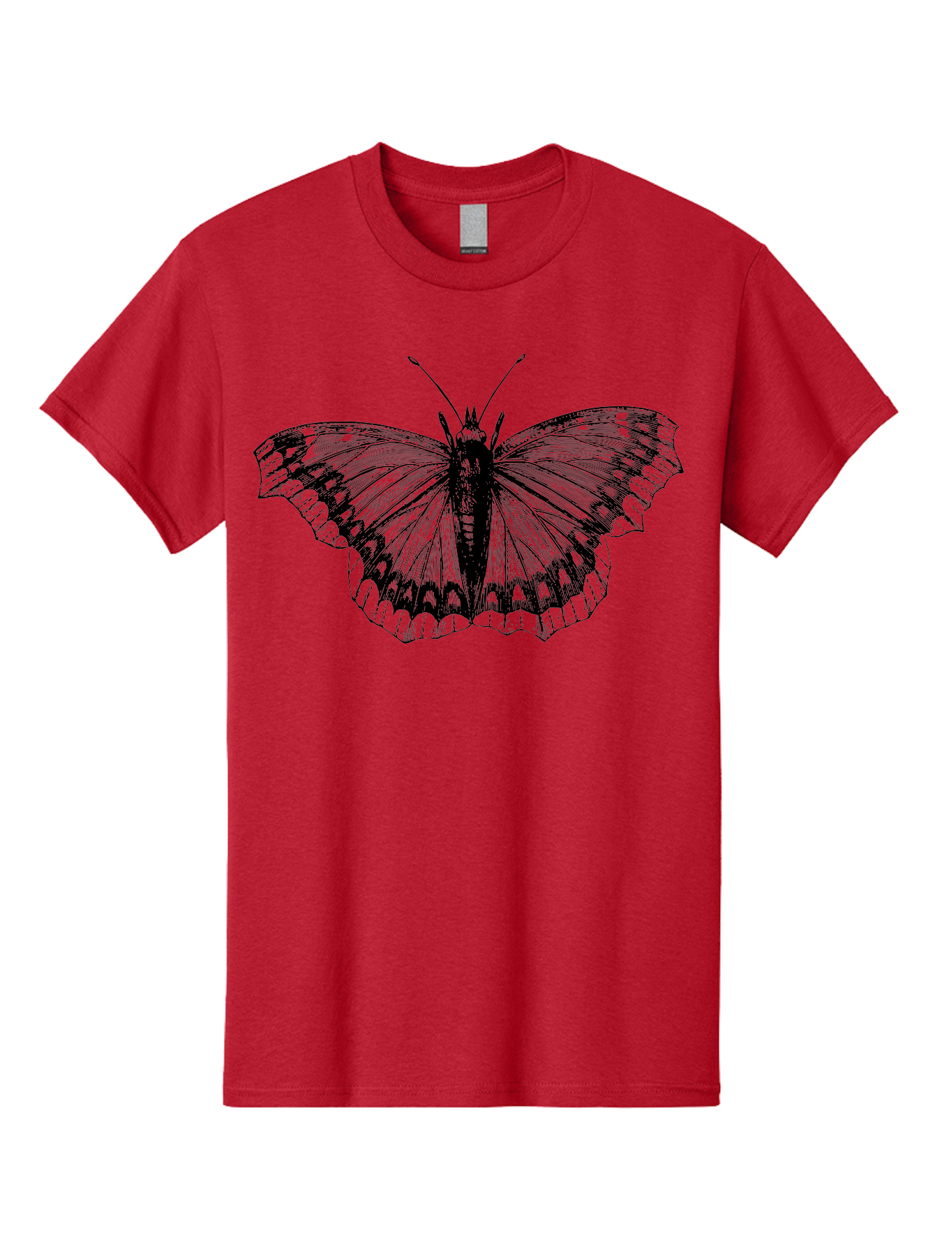 Butterfly-Illustration Men'S Graphic Tee, 100% Cotton, Comfortable Casual Summer Wear, Machine Washable, Butterfly Illustration, Insect Art, Wing Patterns, Detailed Drawing, Black And Green Hues, Fragile Beauty, Natural Design Aab514