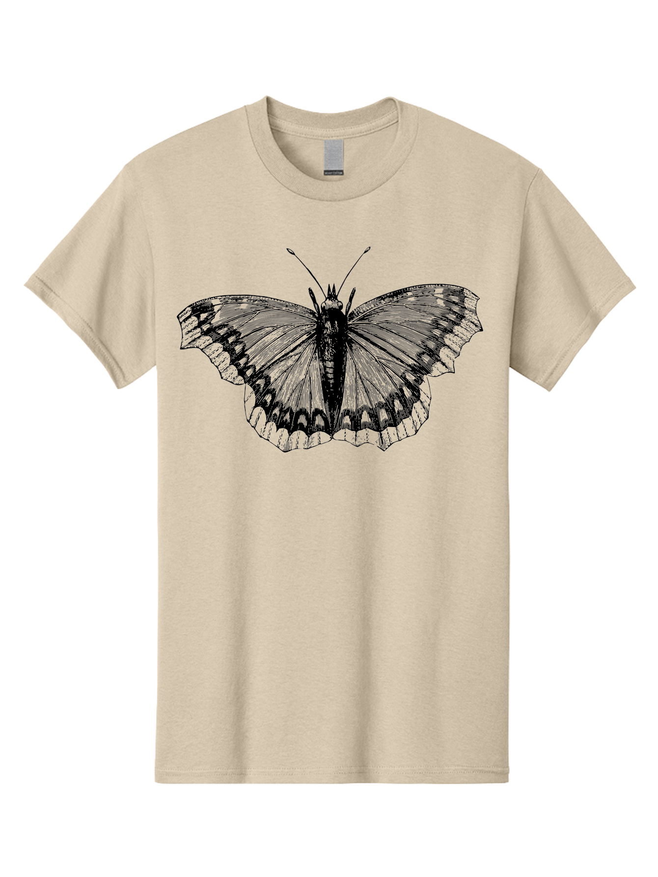 Butterfly-Illustration Men'S Graphic Tee, 100% Cotton, Comfortable Casual Summer Wear, Machine Washable, Butterfly Illustration, Insect Art, Wing Patterns, Detailed Drawing, Black And Green Hues, Fragile Beauty, Natural Design Aab514