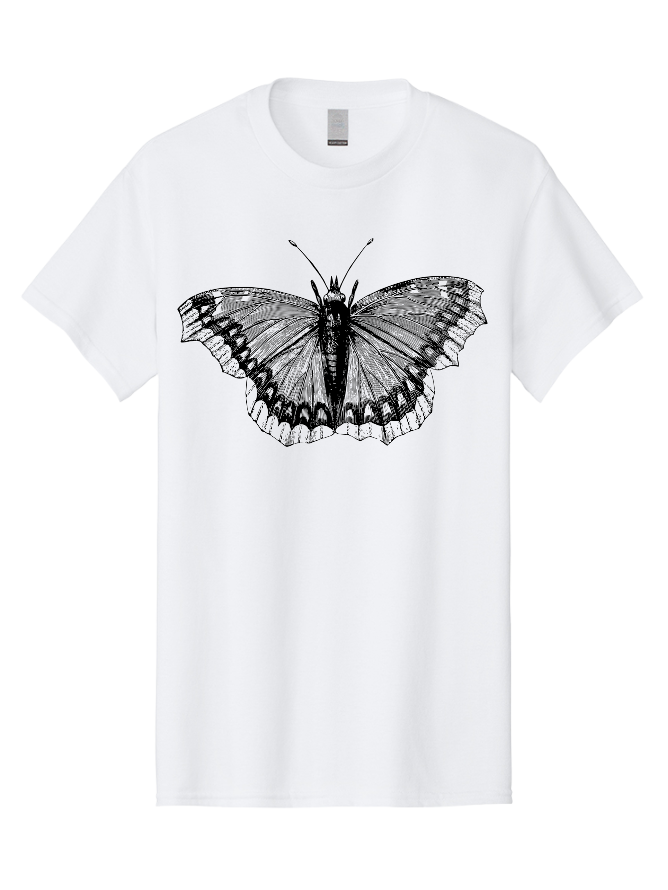Butterfly-Illustration Men'S Graphic Tee, 100% Cotton, Comfortable Casual Summer Wear, Machine Washable, Butterfly Illustration, Insect Art, Wing Patterns, Detailed Drawing, Black And Green Hues, Fragile Beauty, Natural Design Aab514