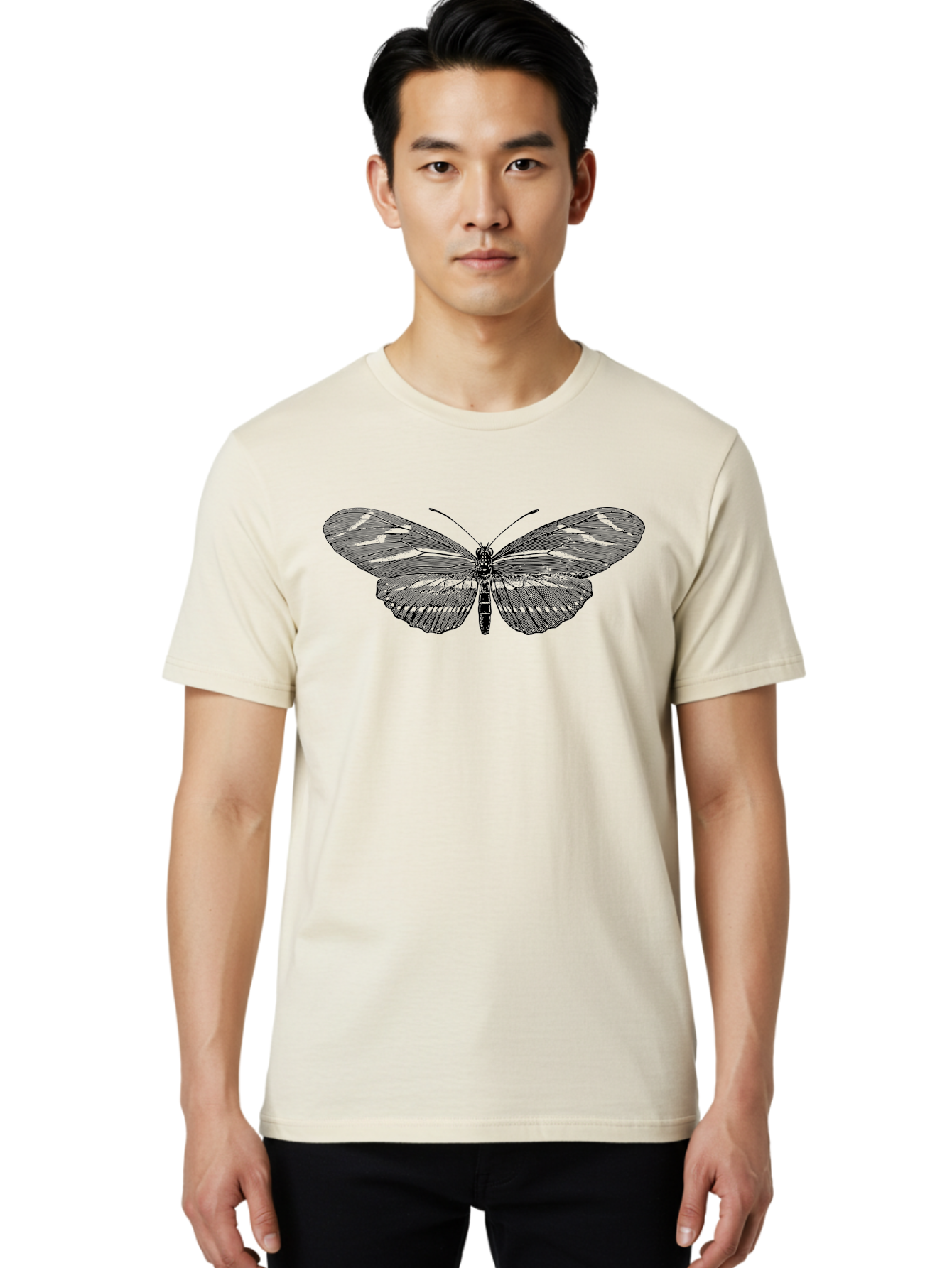 Butterfly-Silhouette-1 Men'S Graphic Tee, 100% Cotton, Comfortable Casual Summer Wear, Machine Washable, Delicate Butterfly, Intricate Details, Transparent Wings, Abstract Art, Insect Close-Up, Graphic Design Aab515