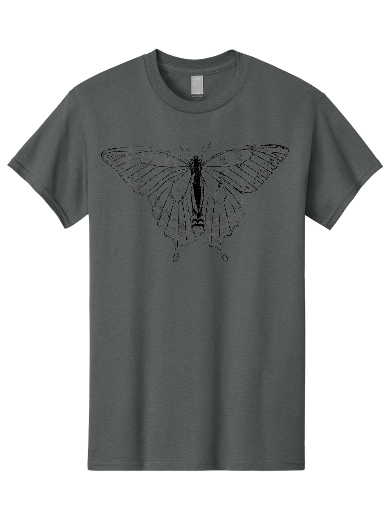 Butterfly-Silhouette Men'S Graphic Tee, 100% Cotton, Comfortable Casual Summer Wear, Machine Washable, Black Butterfly, Transparent Wings, Delicate Pattern, Intricate Design, Wings Spread Wide, Detailed Texture, Fragile Beauty, Insect Art Aab516