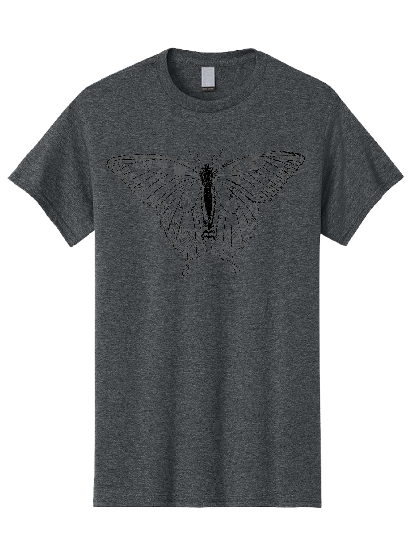 Butterfly-Silhouette Men'S Graphic Tee, 100% Cotton, Comfortable Casual Summer Wear, Machine Washable, Black Butterfly, Transparent Wings, Delicate Pattern, Intricate Design, Wings Spread Wide, Detailed Texture, Fragile Beauty, Insect Art Aab516