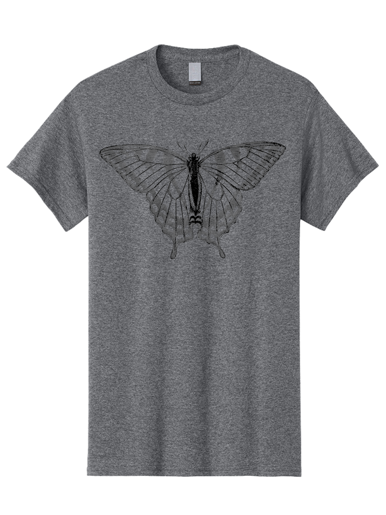 Butterfly-Silhouette Men'S Graphic Tee, 100% Cotton, Comfortable Casual Summer Wear, Machine Washable, Black Butterfly, Transparent Wings, Delicate Pattern, Intricate Design, Wings Spread Wide, Detailed Texture, Fragile Beauty, Insect Art Aab516