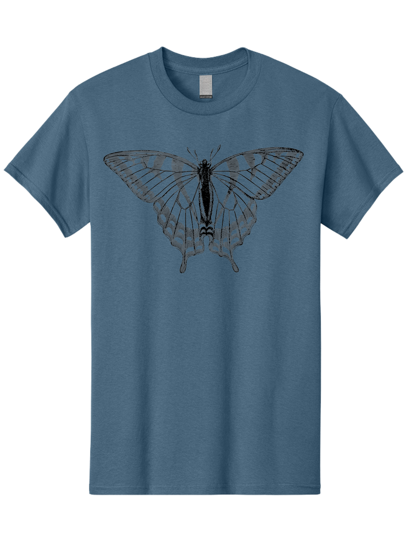 Butterfly-Silhouette Men'S Graphic Tee, 100% Cotton, Comfortable Casual Summer Wear, Machine Washable, Black Butterfly, Transparent Wings, Delicate Pattern, Intricate Design, Wings Spread Wide, Detailed Texture, Fragile Beauty, Insect Art Aab516