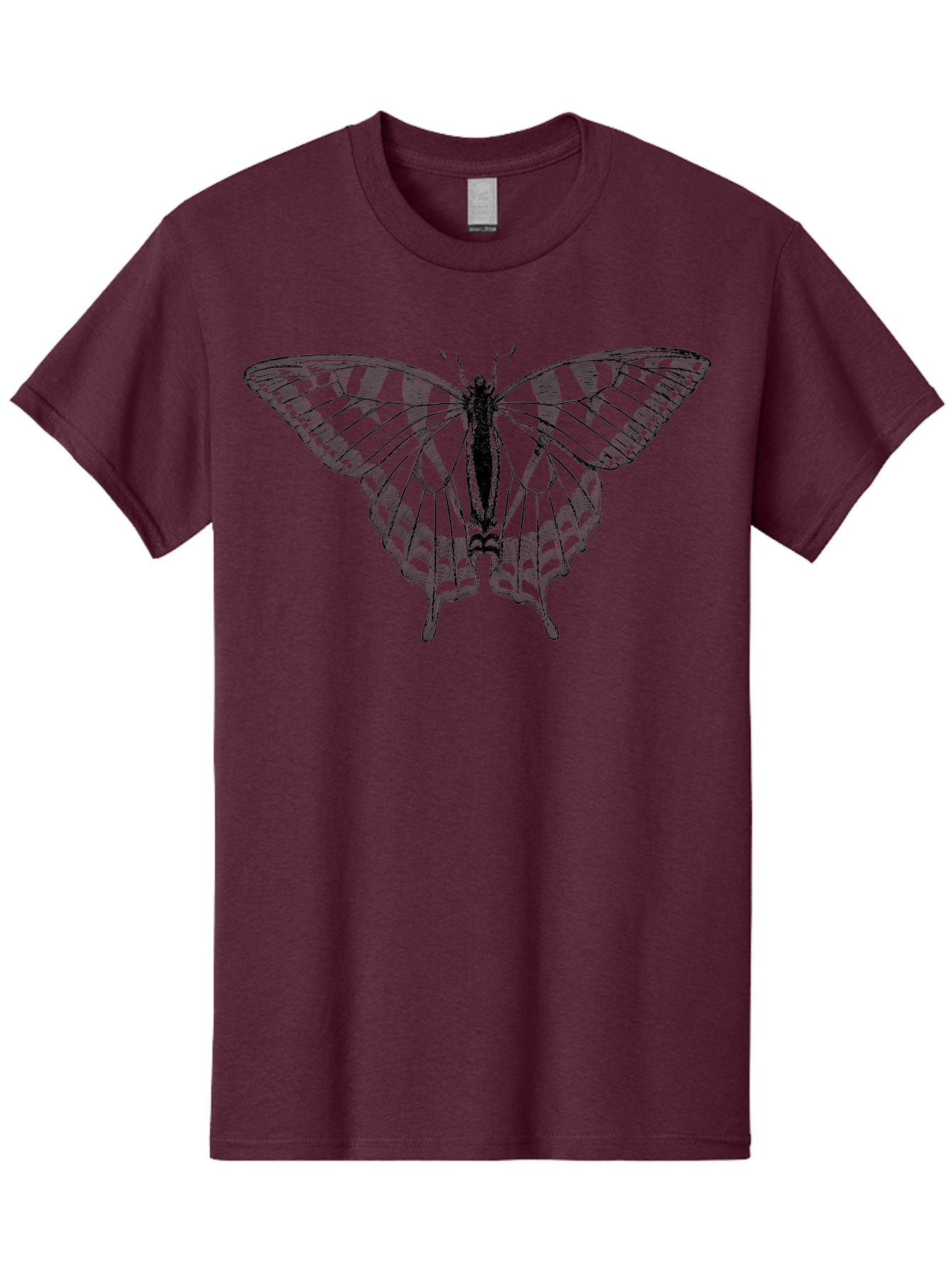 Butterfly-Silhouette Men'S Graphic Tee, 100% Cotton, Comfortable Casual Summer Wear, Machine Washable, Black Butterfly, Transparent Wings, Delicate Pattern, Intricate Design, Wings Spread Wide, Detailed Texture, Fragile Beauty, Insect Art Aab516