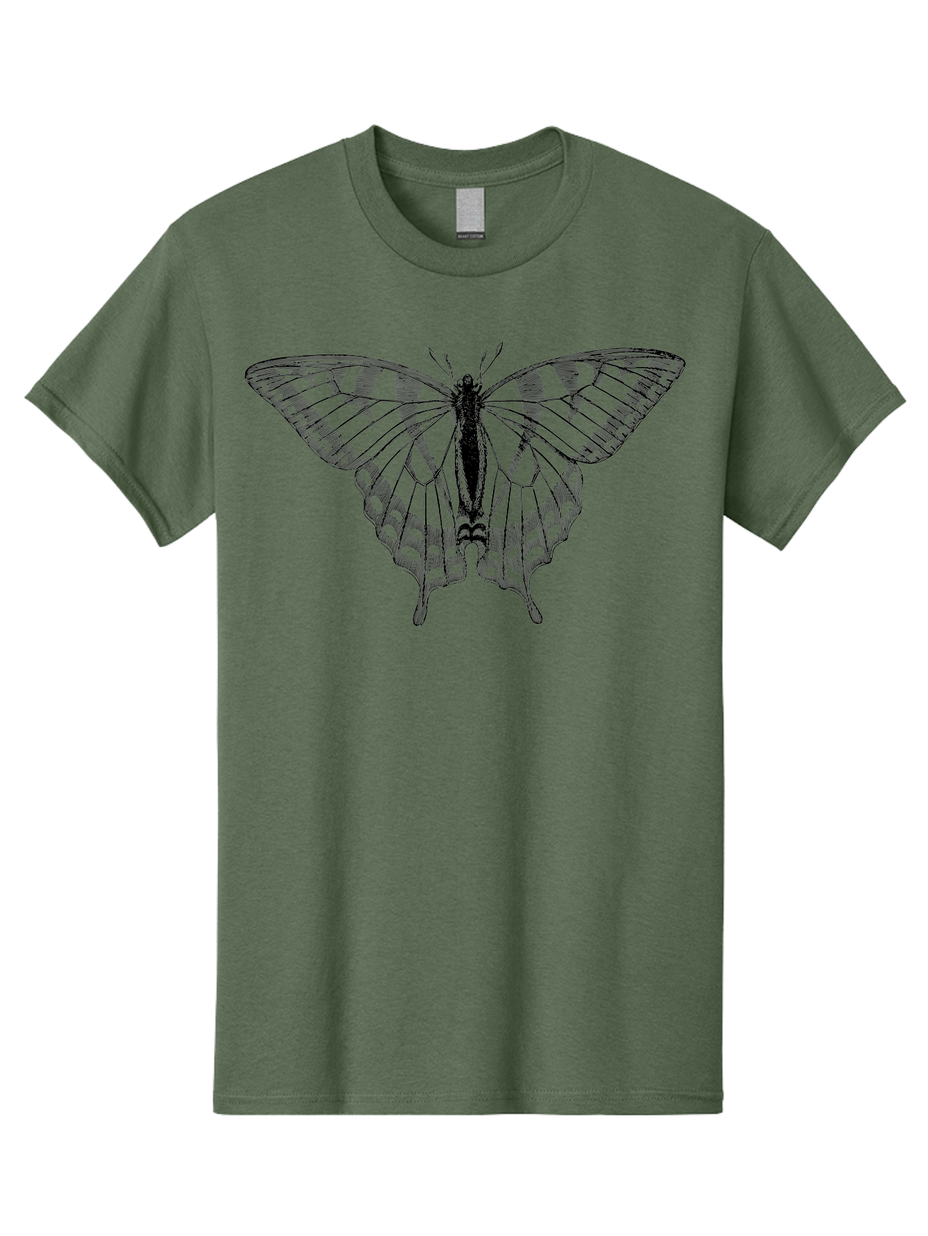 Butterfly-Silhouette Men'S Graphic Tee, 100% Cotton, Comfortable Casual Summer Wear, Machine Washable, Black Butterfly, Transparent Wings, Delicate Pattern, Intricate Design, Wings Spread Wide, Detailed Texture, Fragile Beauty, Insect Art Aab516