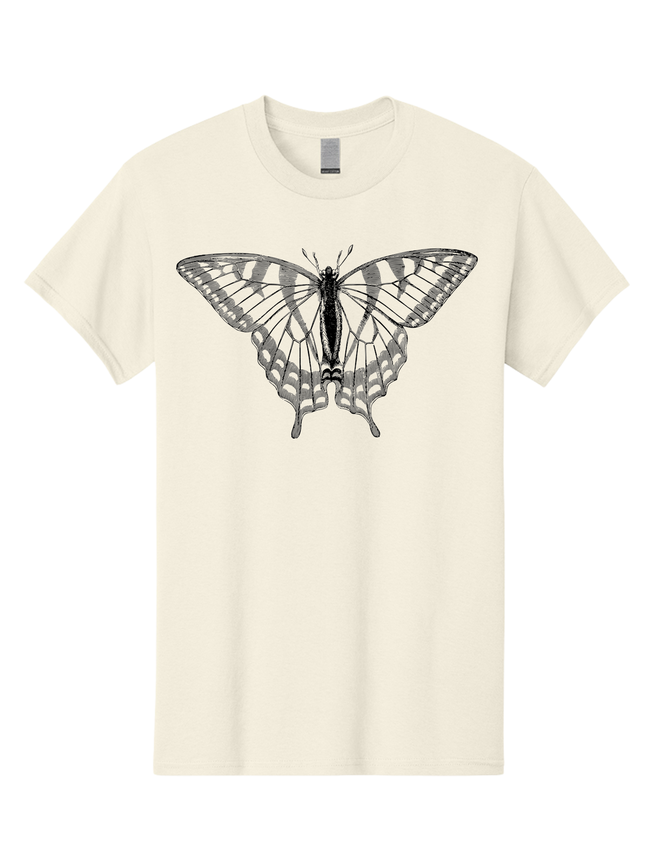 Butterfly-Silhouette Men'S Graphic Tee, 100% Cotton, Comfortable Casual Summer Wear, Machine Washable, Black Butterfly, Transparent Wings, Delicate Pattern, Intricate Design, Wings Spread Wide, Detailed Texture, Fragile Beauty, Insect Art Aab516