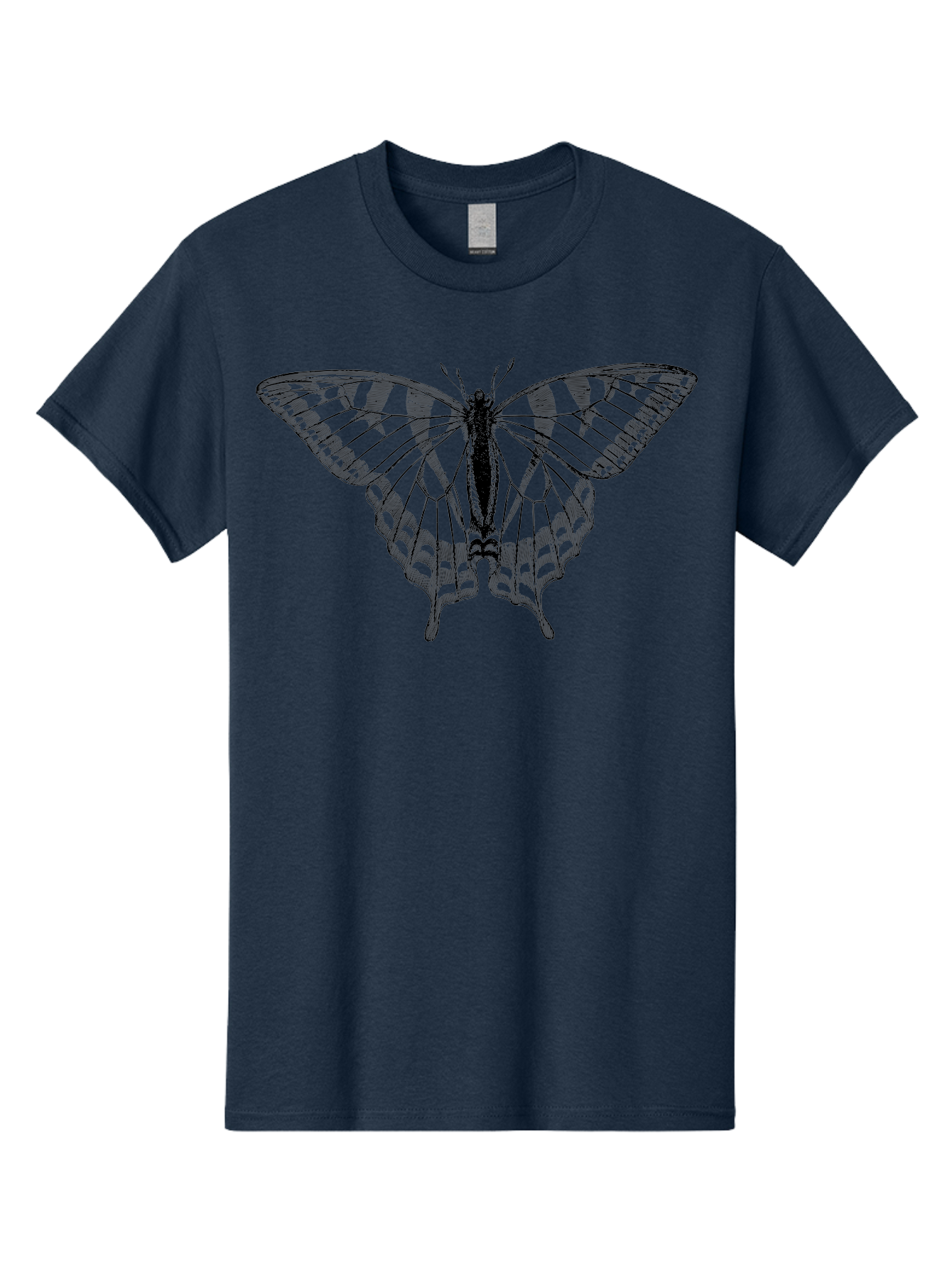 Butterfly-Silhouette Men'S Graphic Tee, 100% Cotton, Comfortable Casual Summer Wear, Machine Washable, Black Butterfly, Transparent Wings, Delicate Pattern, Intricate Design, Wings Spread Wide, Detailed Texture, Fragile Beauty, Insect Art Aab516