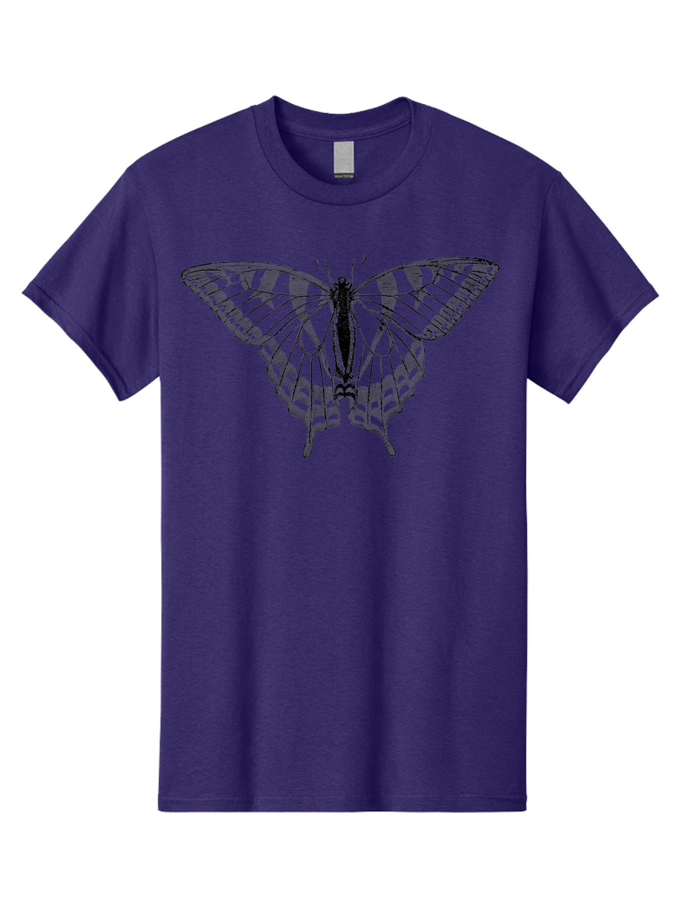 Butterfly-Silhouette Men'S Graphic Tee, 100% Cotton, Comfortable Casual Summer Wear, Machine Washable, Black Butterfly, Transparent Wings, Delicate Pattern, Intricate Design, Wings Spread Wide, Detailed Texture, Fragile Beauty, Insect Art Aab516