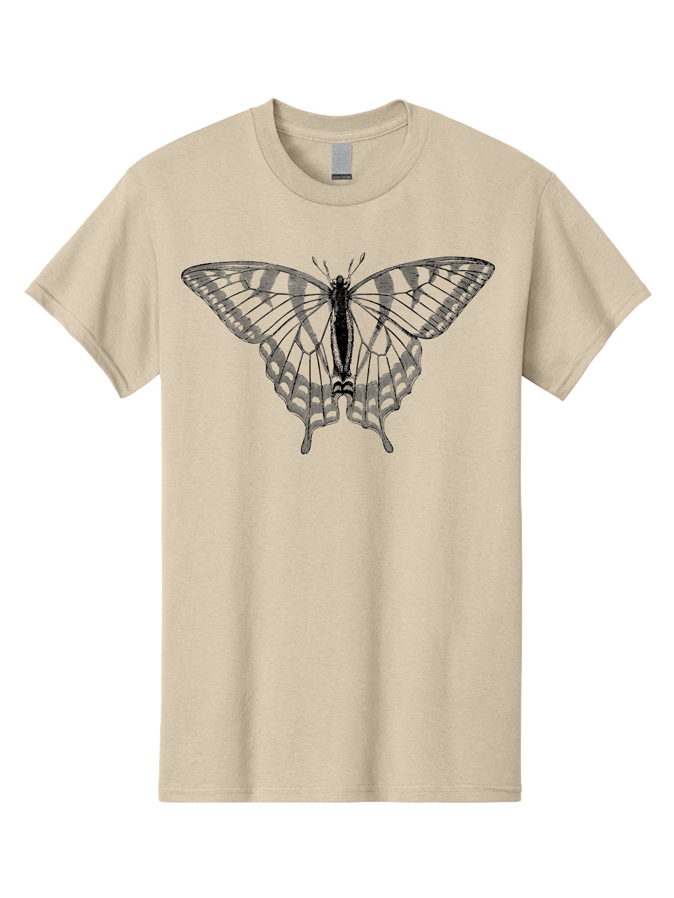 Butterfly-Silhouette Men'S Graphic Tee, 100% Cotton, Comfortable Casual Summer Wear, Machine Washable, Black Butterfly, Transparent Wings, Delicate Pattern, Intricate Design, Wings Spread Wide, Detailed Texture, Fragile Beauty, Insect Art Aab516