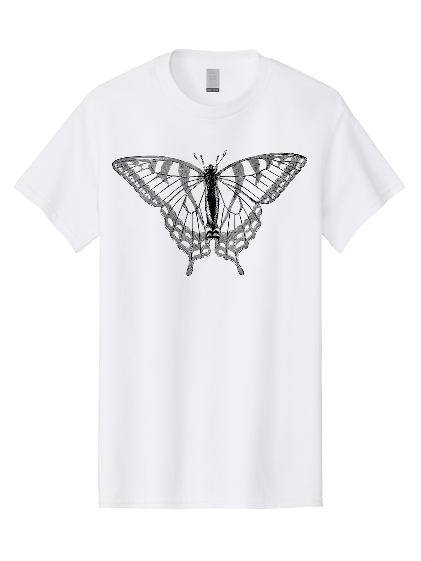 Butterfly-Silhouette Men'S Graphic Tee, 100% Cotton, Comfortable Casual Summer Wear, Machine Washable, Black Butterfly, Transparent Wings, Delicate Pattern, Intricate Design, Wings Spread Wide, Detailed Texture, Fragile Beauty, Insect Art Aab516