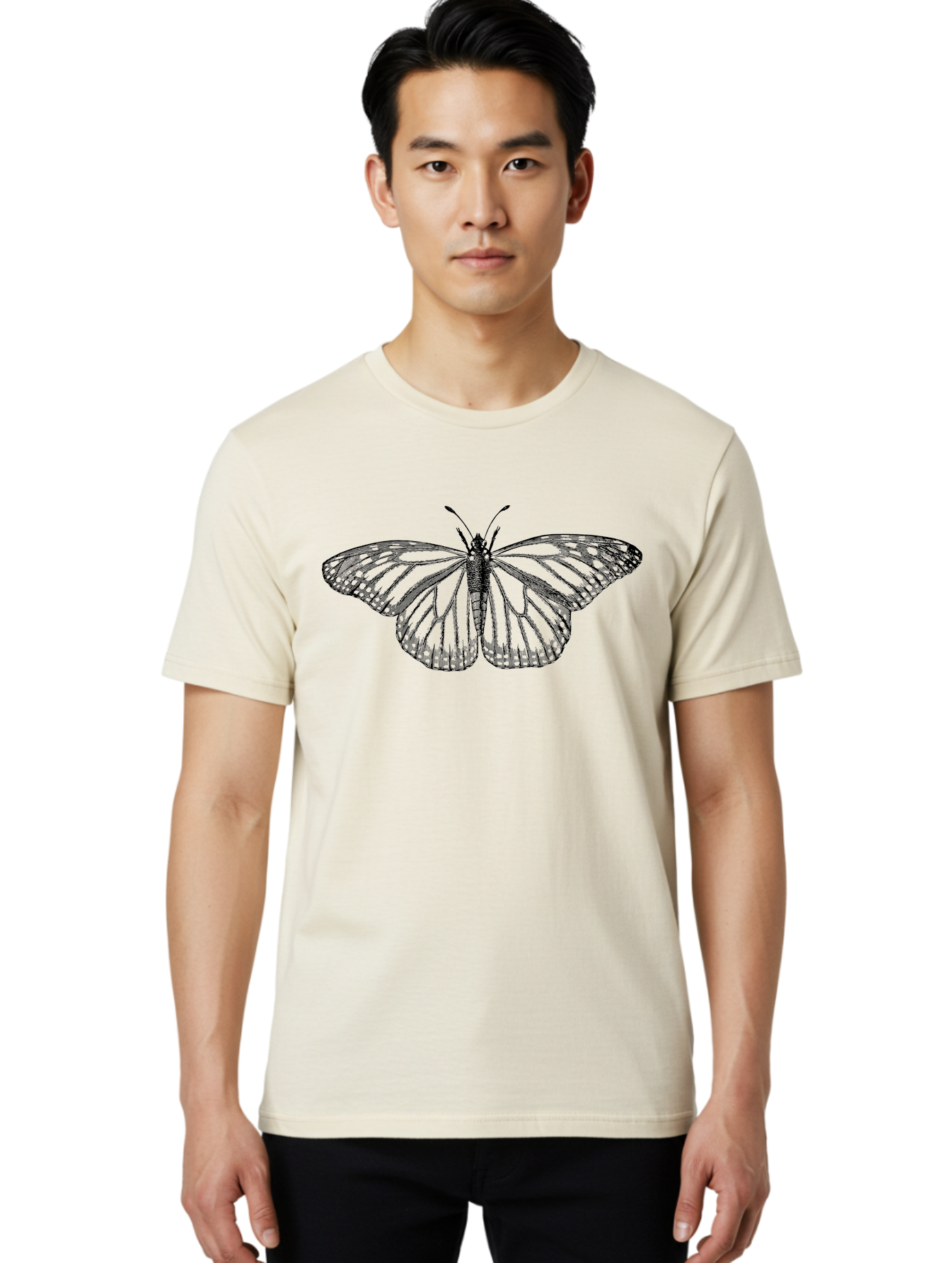 Butterfly Men'S Graphic Tee, 100% Cotton, Comfortable Casual Summer Wear, Machine Washable, Black Butterfly, Transparent Wings, Intricate Details, Delicate Patterns, Winged Insect, Symbolic Creature, Artistic Design, Natural Wonder, Aab517