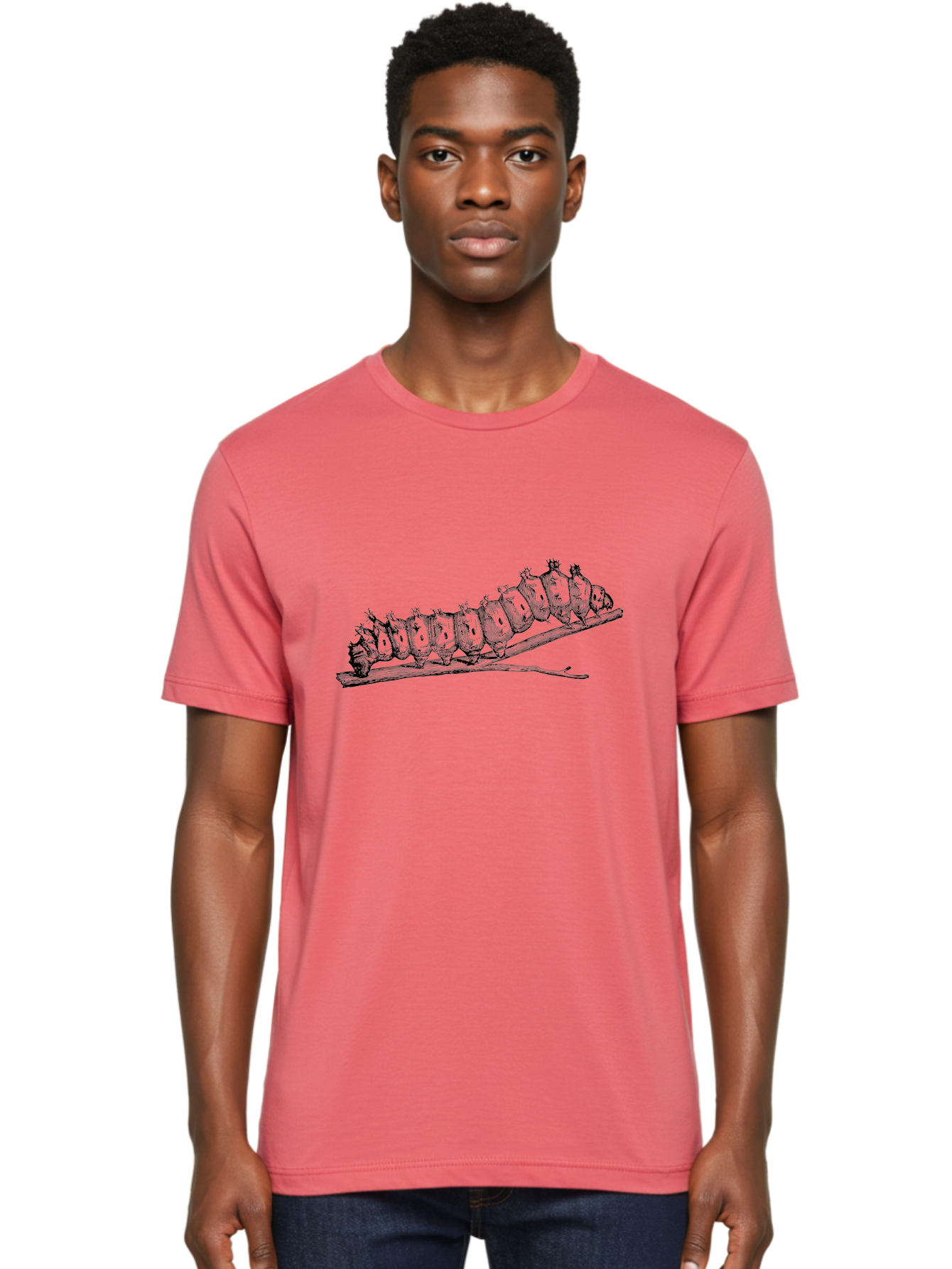Caterpillar-On-Branch Men'S Graphic Tee, 100% Cotton, Comfortable Casual Summer Wear, Machine Washable, Caterpillar On Branch, Insect Metamorphosis, Garden Pests, Butterfly Life Cycle, Caterpillar Stages, Insect Illustration, Entomology Art Aab518