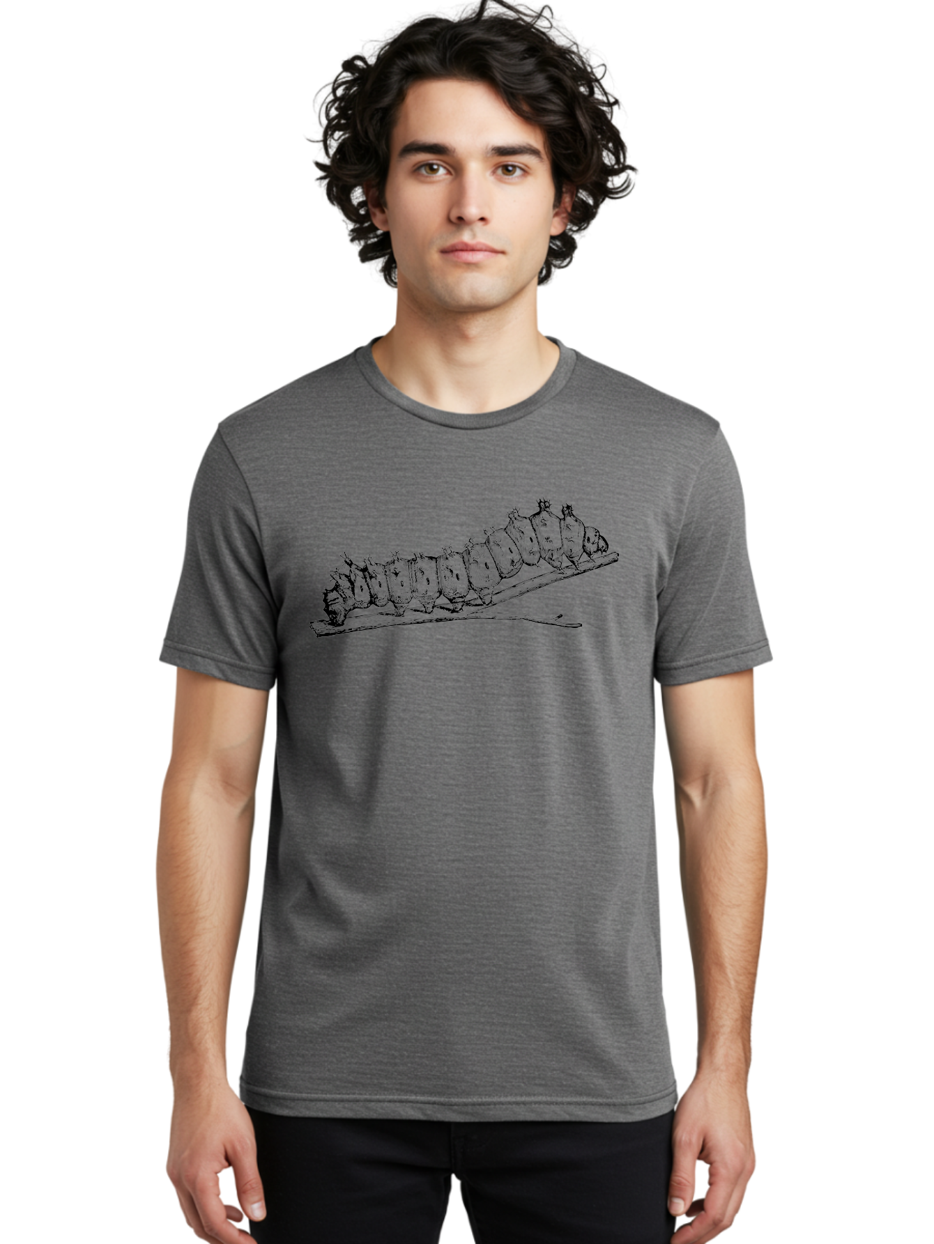 Caterpillar-On-Branch Men'S Graphic Tee, 100% Cotton, Comfortable Casual Summer Wear, Machine Washable, Caterpillar On Branch, Insect Metamorphosis, Garden Pests, Butterfly Life Cycle, Caterpillar Stages, Insect Illustration, Entomology Art Aab518