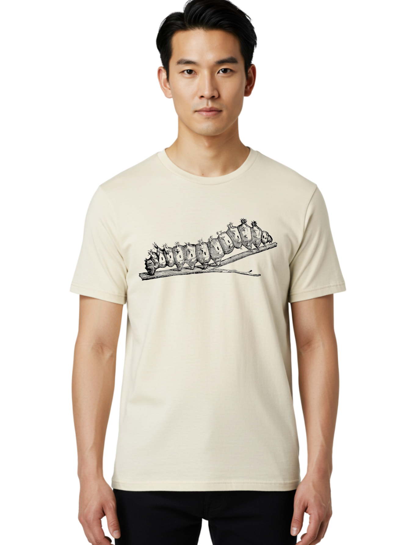 Caterpillar-On-Branch Men'S Graphic Tee, 100% Cotton, Comfortable Casual Summer Wear, Machine Washable, Caterpillar On Branch, Insect Metamorphosis, Garden Pests, Butterfly Life Cycle, Caterpillar Stages, Insect Illustration, Entomology Art Aab518