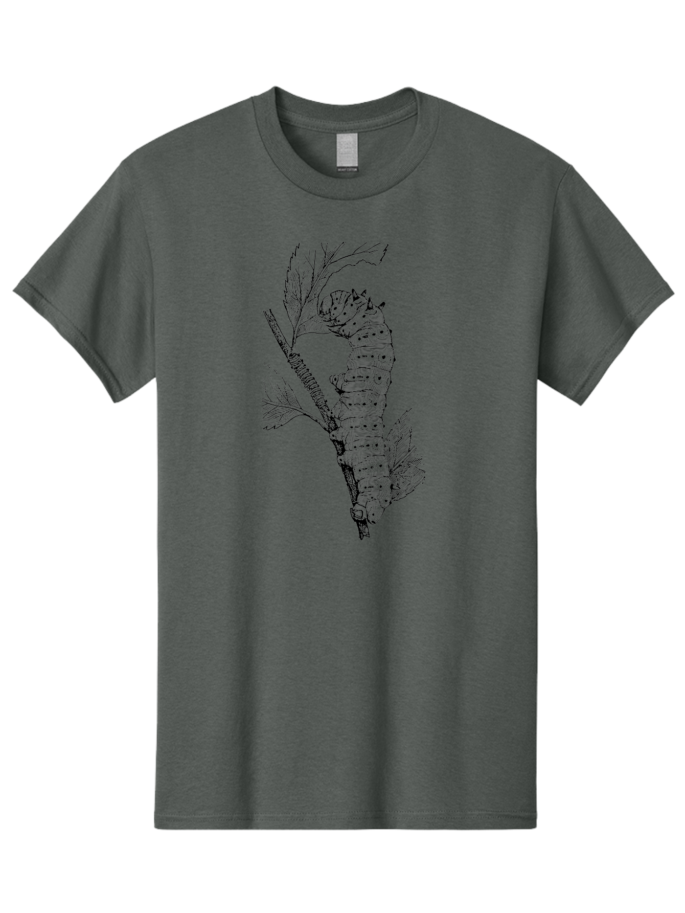 Caterpillar-On-Leaf-1 Men'S Graphic Tee, 100% Cotton, Comfortable Casual Summer Wear, Machine Washable, Caterpillar Eating Leaf, Insect Metamorphosis, Wildlife Illustration, Caterpillar Stage, Leaf Damage, Insect Life Cycle, Garden Pest Aab519