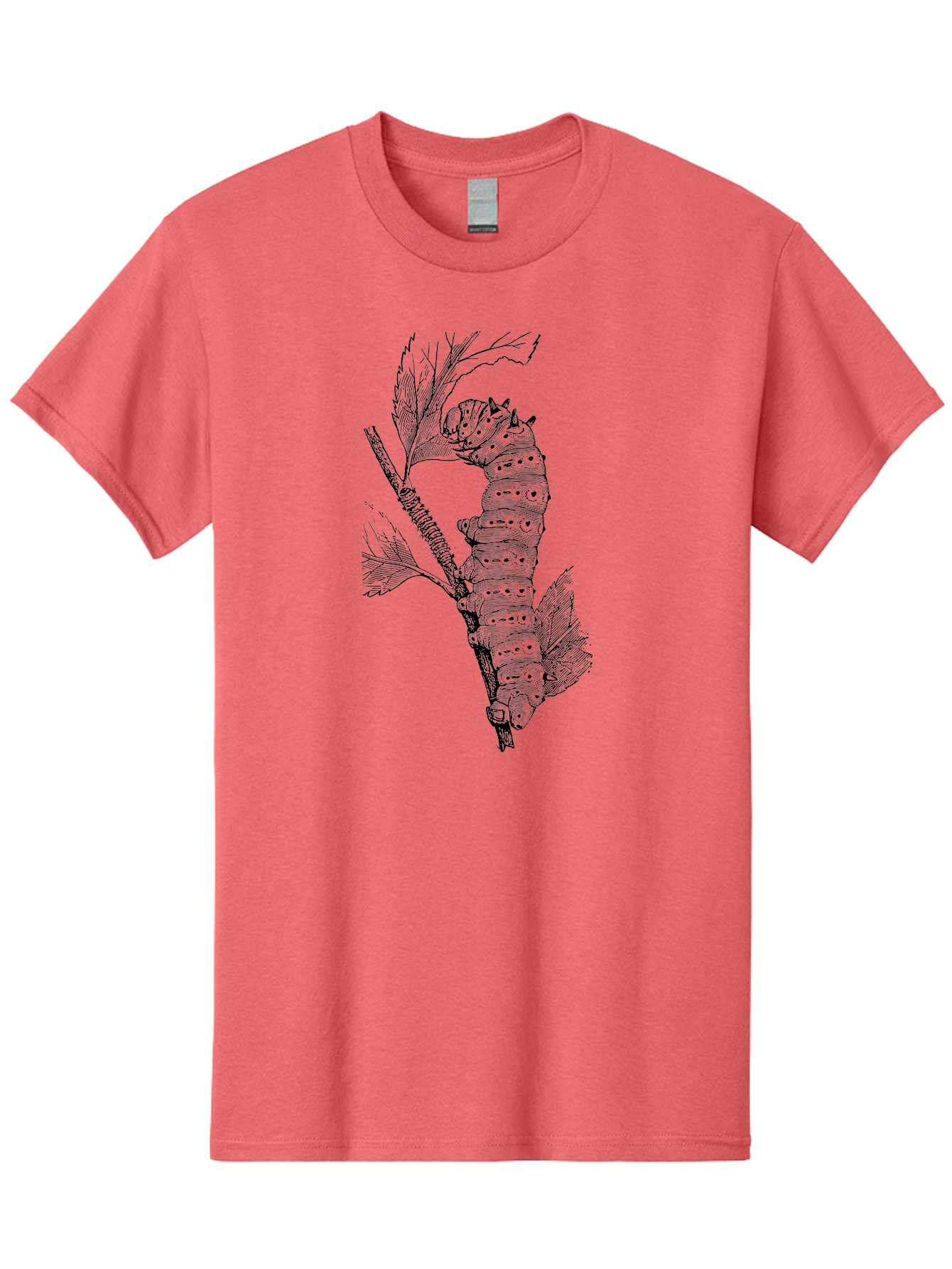 Caterpillar-On-Leaf-1 Men'S Graphic Tee, 100% Cotton, Comfortable Casual Summer Wear, Machine Washable, Caterpillar Eating Leaf, Insect Metamorphosis, Wildlife Illustration, Caterpillar Stage, Leaf Damage, Insect Life Cycle, Garden Pest Aab519