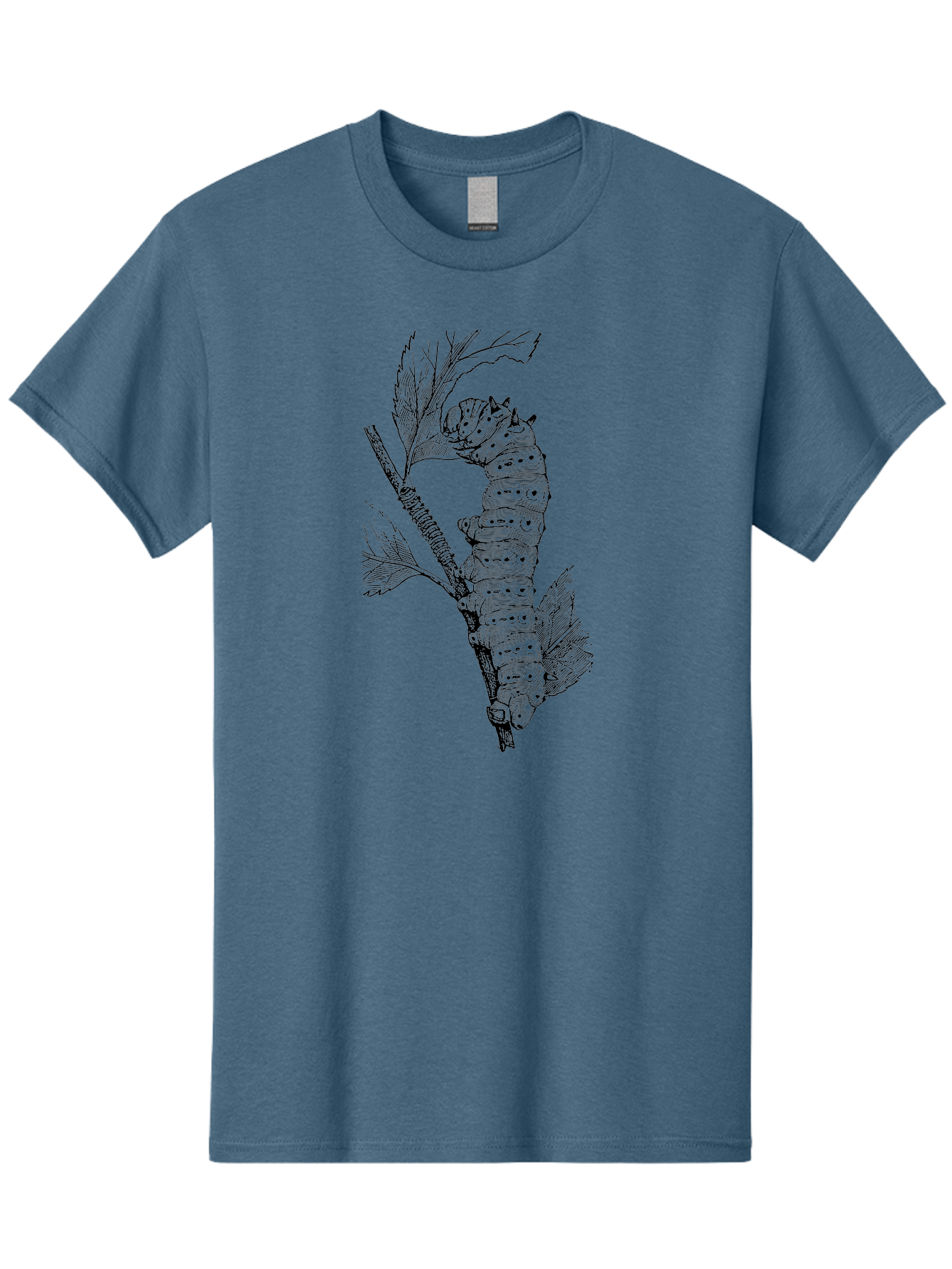 Caterpillar-On-Leaf-1 Men'S Graphic Tee, 100% Cotton, Comfortable Casual Summer Wear, Machine Washable, Caterpillar Eating Leaf, Insect Metamorphosis, Wildlife Illustration, Caterpillar Stage, Leaf Damage, Insect Life Cycle, Garden Pest Aab519