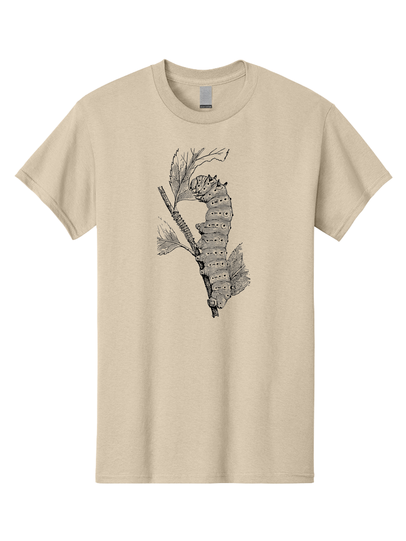 Caterpillar-On-Leaf-1 Men'S Graphic Tee, 100% Cotton, Comfortable Casual Summer Wear, Machine Washable, Caterpillar Eating Leaf, Insect Metamorphosis, Wildlife Illustration, Caterpillar Stage, Leaf Damage, Insect Life Cycle, Garden Pest Aab519