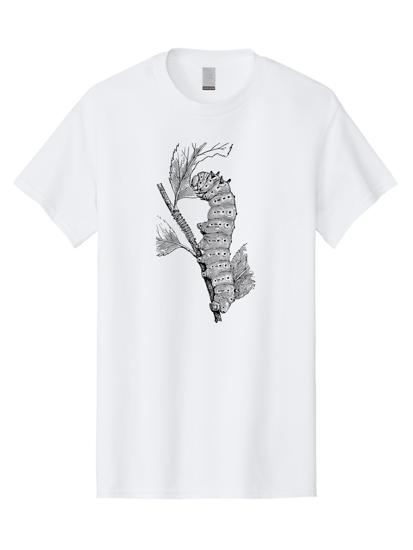 Caterpillar-On-Leaf-1 Men'S Graphic Tee, 100% Cotton, Comfortable Casual Summer Wear, Machine Washable, Caterpillar Eating Leaf, Insect Metamorphosis, Wildlife Illustration, Caterpillar Stage, Leaf Damage, Insect Life Cycle, Garden Pest Aab519