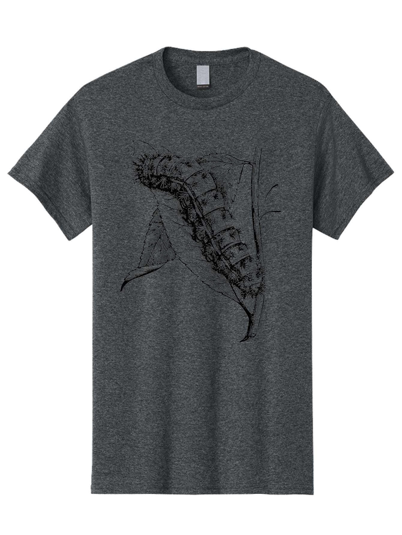 Caterpillar-On-Leaf Men'S Graphic Tee, 100% Cotton, Comfortable Casual Summer Wear, Machine Washable, Caterpillar On A Leaf, Insect Life Cycle, Metamorphosis, Nature Illustration, Botanical Art, Wildlife, Detailed Drawing, Spiky Caterpillar, Aab520