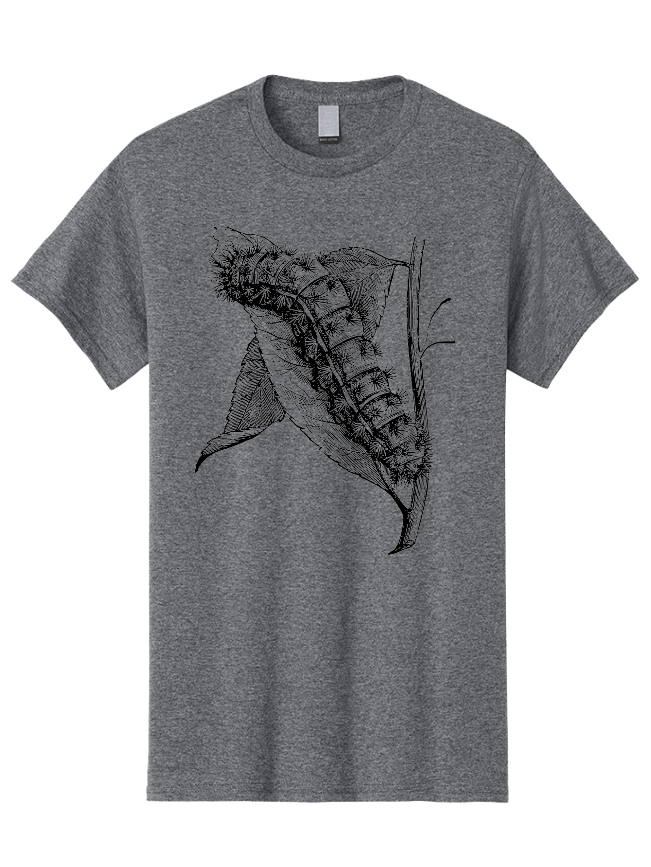 Caterpillar-On-Leaf Men'S Graphic Tee, 100% Cotton, Comfortable Casual Summer Wear, Machine Washable, Caterpillar On A Leaf, Insect Life Cycle, Metamorphosis, Nature Illustration, Botanical Art, Wildlife, Detailed Drawing, Spiky Caterpillar, Aab520