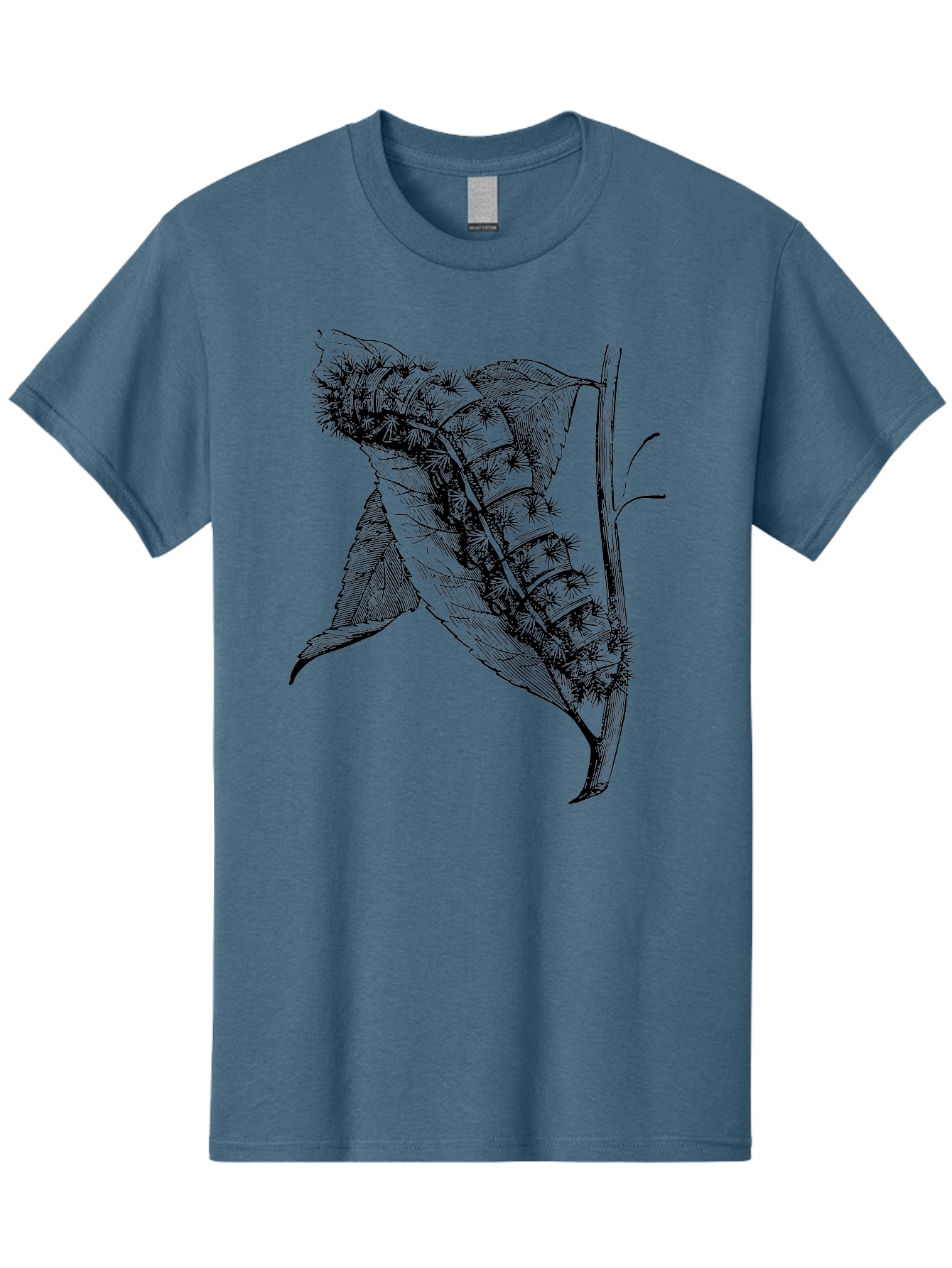 Caterpillar-On-Leaf Men'S Graphic Tee, 100% Cotton, Comfortable Casual Summer Wear, Machine Washable, Caterpillar On A Leaf, Insect Life Cycle, Metamorphosis, Nature Illustration, Botanical Art, Wildlife, Detailed Drawing, Spiky Caterpillar, Aab520