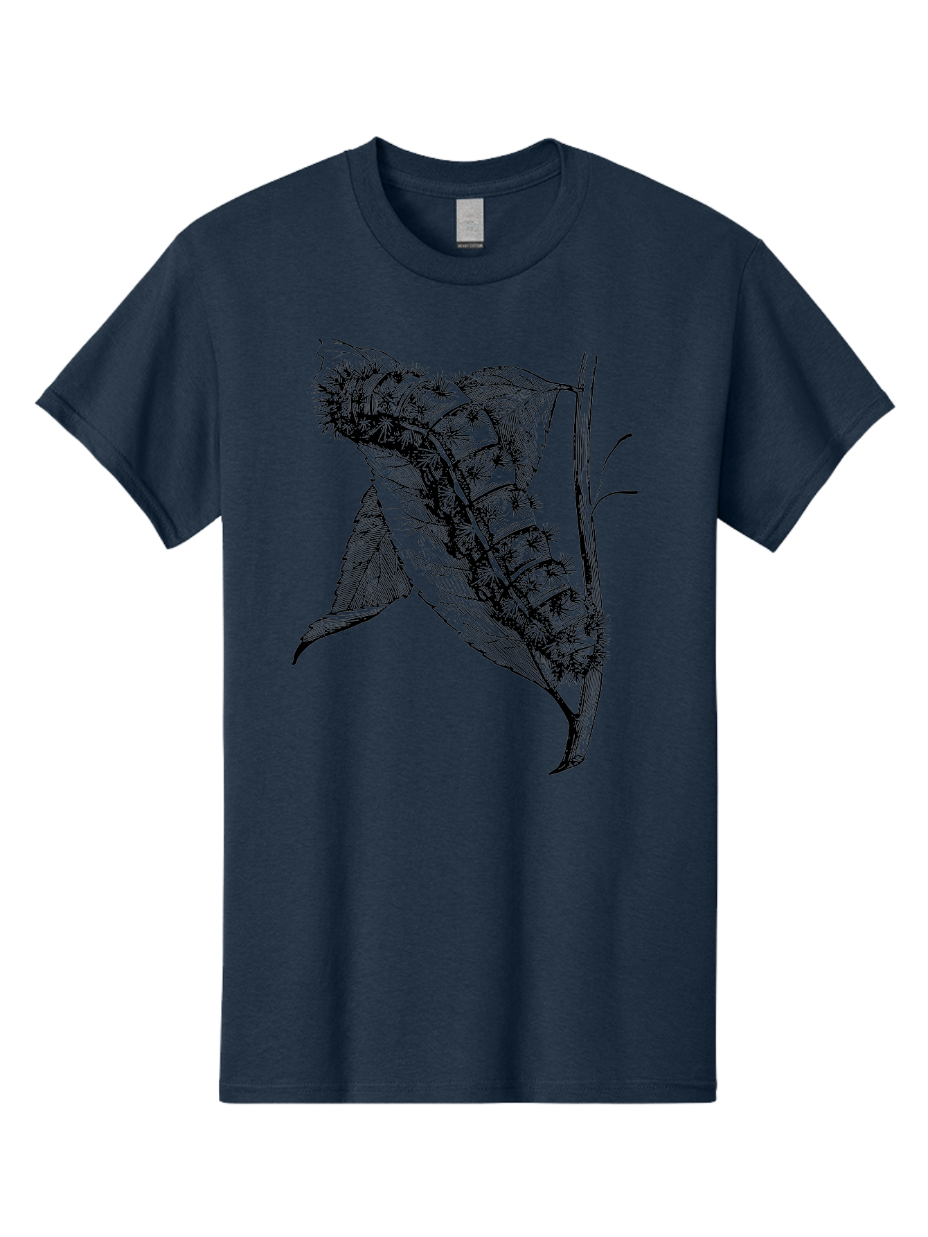Caterpillar-On-Leaf Men'S Graphic Tee, 100% Cotton, Comfortable Casual Summer Wear, Machine Washable, Caterpillar On A Leaf, Insect Life Cycle, Metamorphosis, Nature Illustration, Botanical Art, Wildlife, Detailed Drawing, Spiky Caterpillar, Aab520