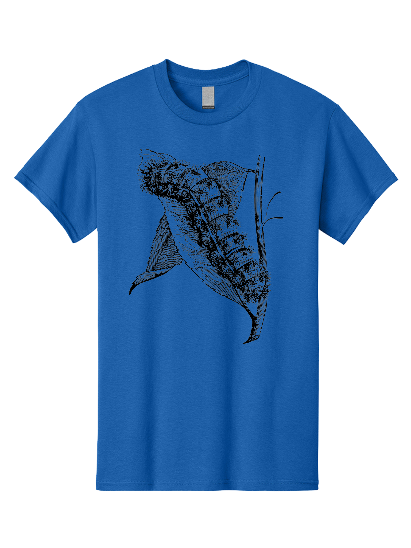 Caterpillar-On-Leaf Men'S Graphic Tee, 100% Cotton, Comfortable Casual Summer Wear, Machine Washable, Caterpillar On A Leaf, Insect Life Cycle, Metamorphosis, Nature Illustration, Botanical Art, Wildlife, Detailed Drawing, Spiky Caterpillar, Aab520