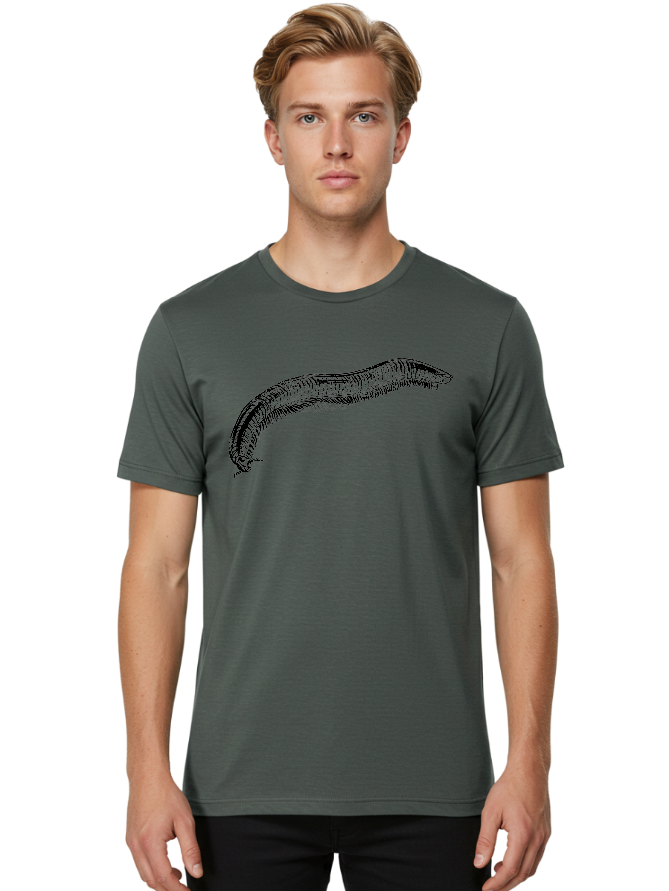 Centipede Men'S Graphic Tee, 100% Cotton, Comfortable Casual Summer Wear, Machine Washable, Centipede, Arthropod, Insect Anatomy, Detailed Drawing, Black Lines, Simple Background, Invertebrate, Segmented Body, Many Legs Aab522