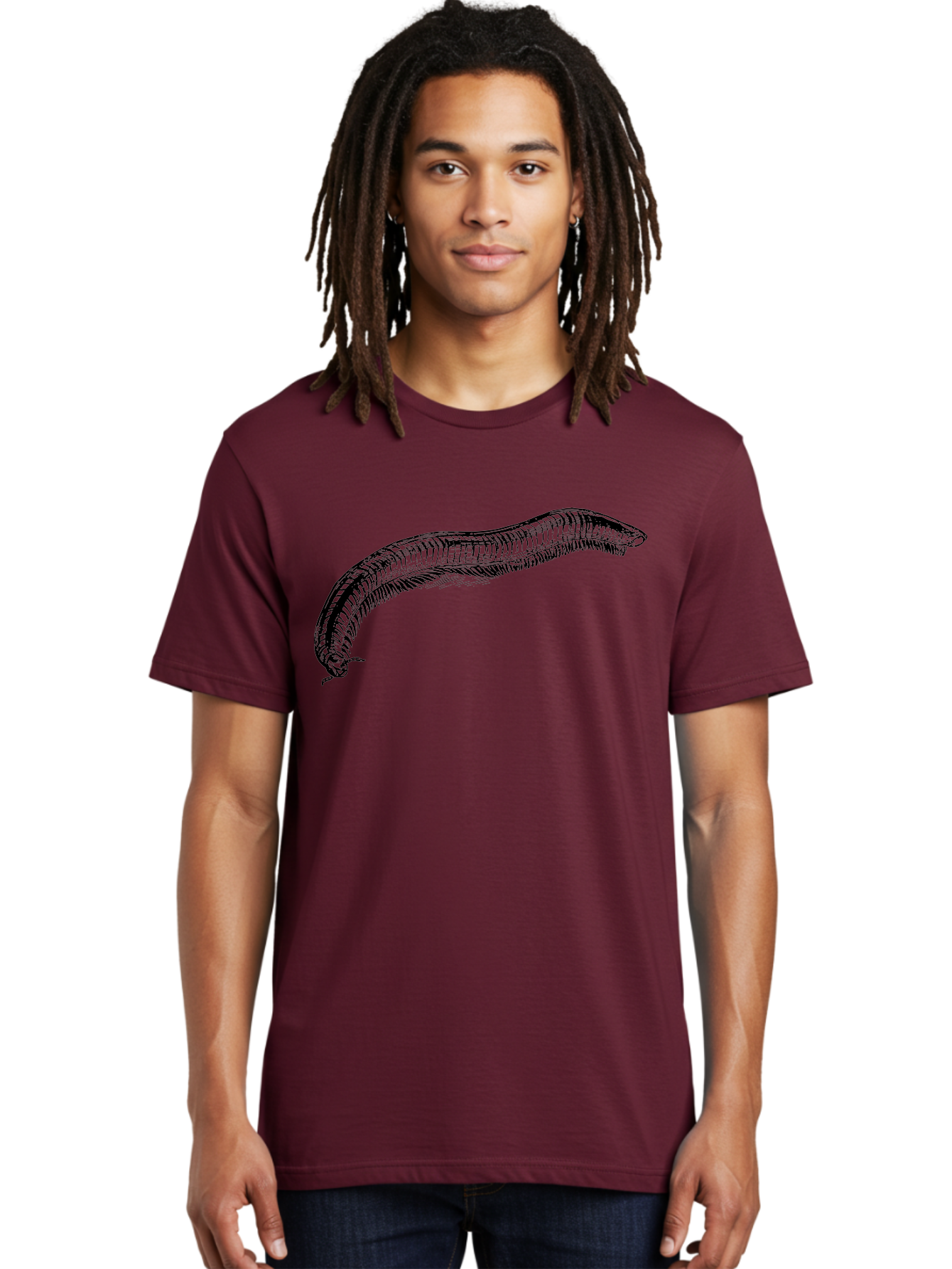 Centipede Men'S Graphic Tee, 100% Cotton, Comfortable Casual Summer Wear, Machine Washable, Centipede, Arthropod, Insect Anatomy, Detailed Drawing, Black Lines, Simple Background, Invertebrate, Segmented Body, Many Legs Aab522