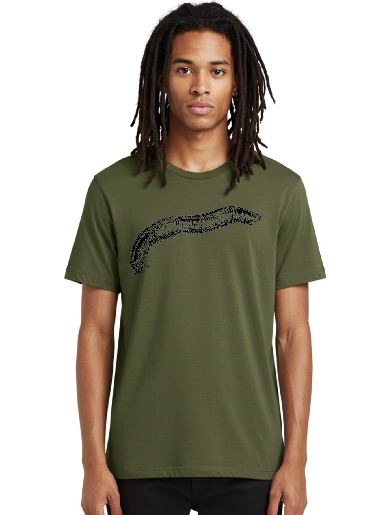 Centipede Men'S Graphic Tee, 100% Cotton, Comfortable Casual Summer Wear, Machine Washable, Centipede, Arthropod, Insect Anatomy, Detailed Drawing, Black Lines, Simple Background, Invertebrate, Segmented Body, Many Legs Aab522