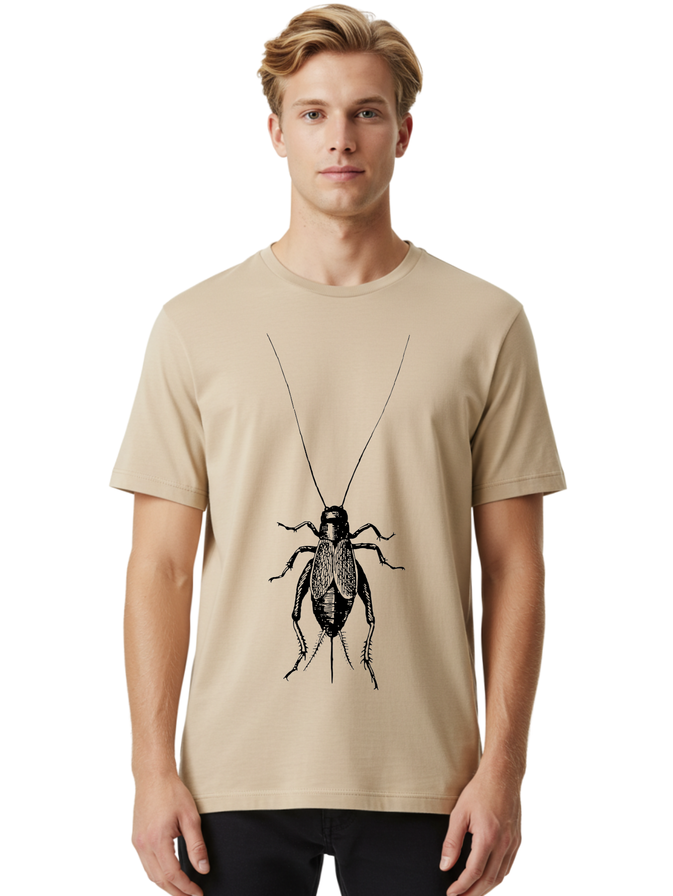 Cricket-1 Men'S Graphic Tee, 100% Cotton, Comfortable Casual Summer Wear, Machine Washable, Black Cockroach, Insect Silhouette, Detailed Illustration, Creepy Crawlies, Entomology Art, Bug Graphics, Vector Design, Pest Control Imagery Aab524