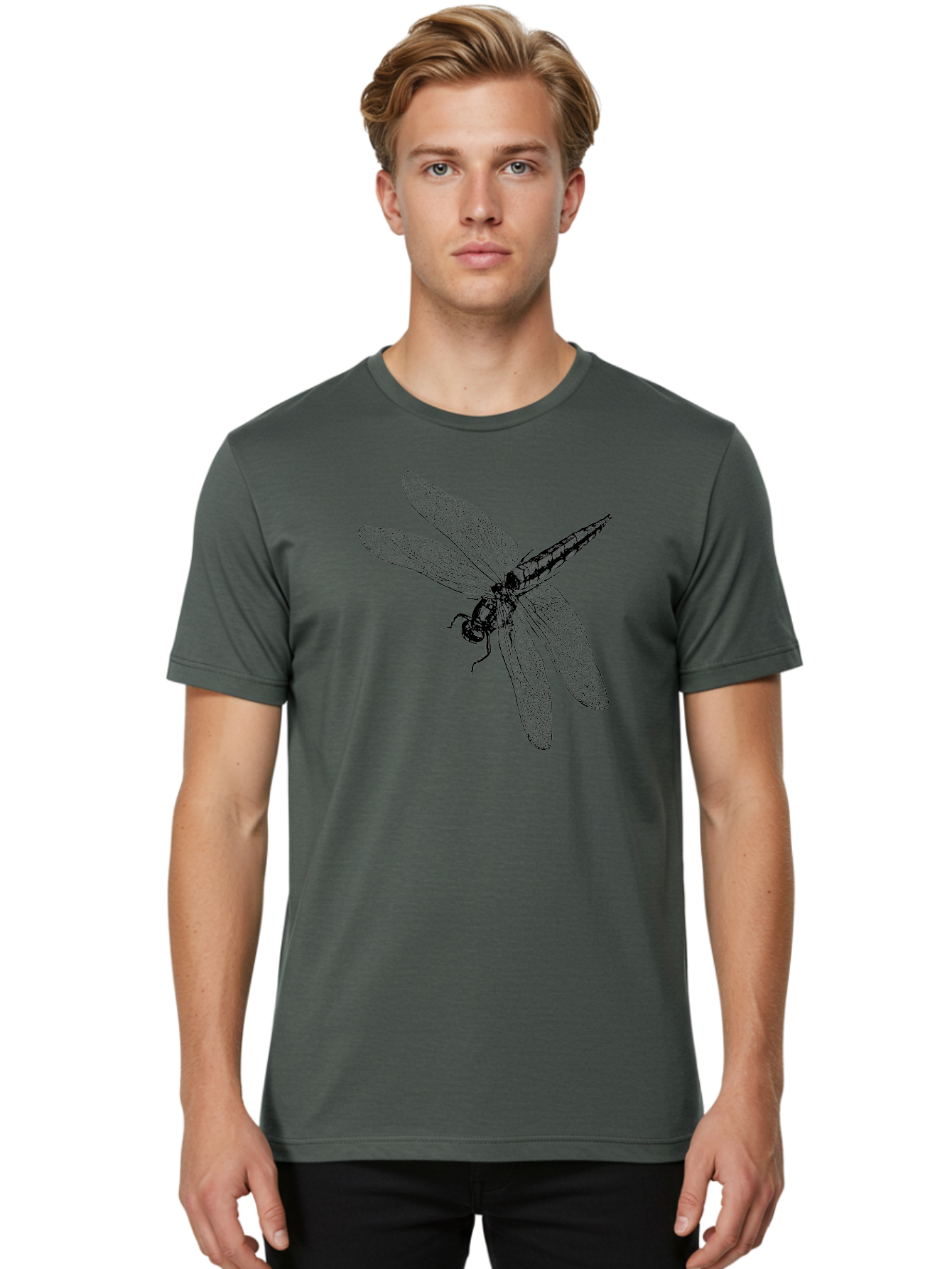 Dragonfly-1 Men'S Graphic Tee, 100% Cotton, Comfortable Casual Summer Wear, Machine Washable, Dragonfly Wings, Insect Art, Detailed Illustration, Black And Green, Wingspan, Dragonfly Species, Insect Anatomy, Delicate Patterns Aab528