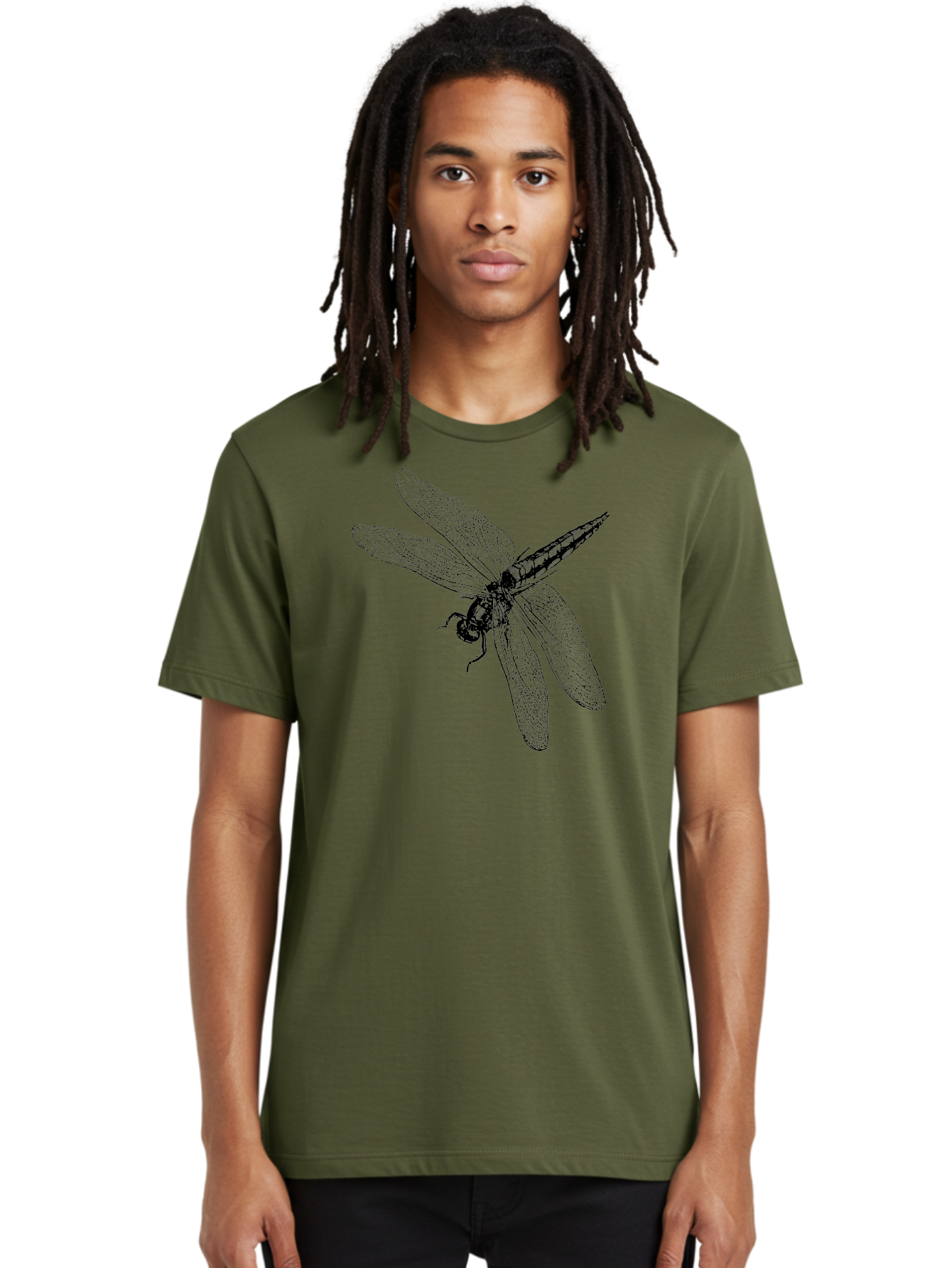 Dragonfly-1 Men'S Graphic Tee, 100% Cotton, Comfortable Casual Summer Wear, Machine Washable, Dragonfly Wings, Insect Art, Detailed Illustration, Black And Green, Wingspan, Dragonfly Species, Insect Anatomy, Delicate Patterns Aab528