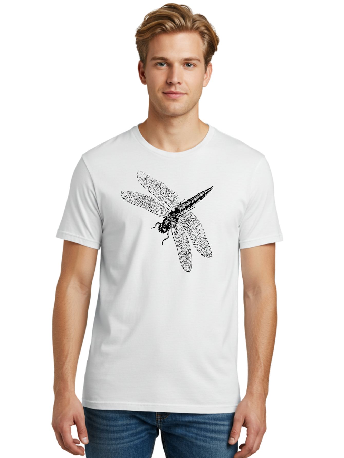 Dragonfly-1 Men'S Graphic Tee, 100% Cotton, Comfortable Casual Summer Wear, Machine Washable, Dragonfly Wings, Insect Art, Detailed Illustration, Black And Green, Wingspan, Dragonfly Species, Insect Anatomy, Delicate Patterns Aab528