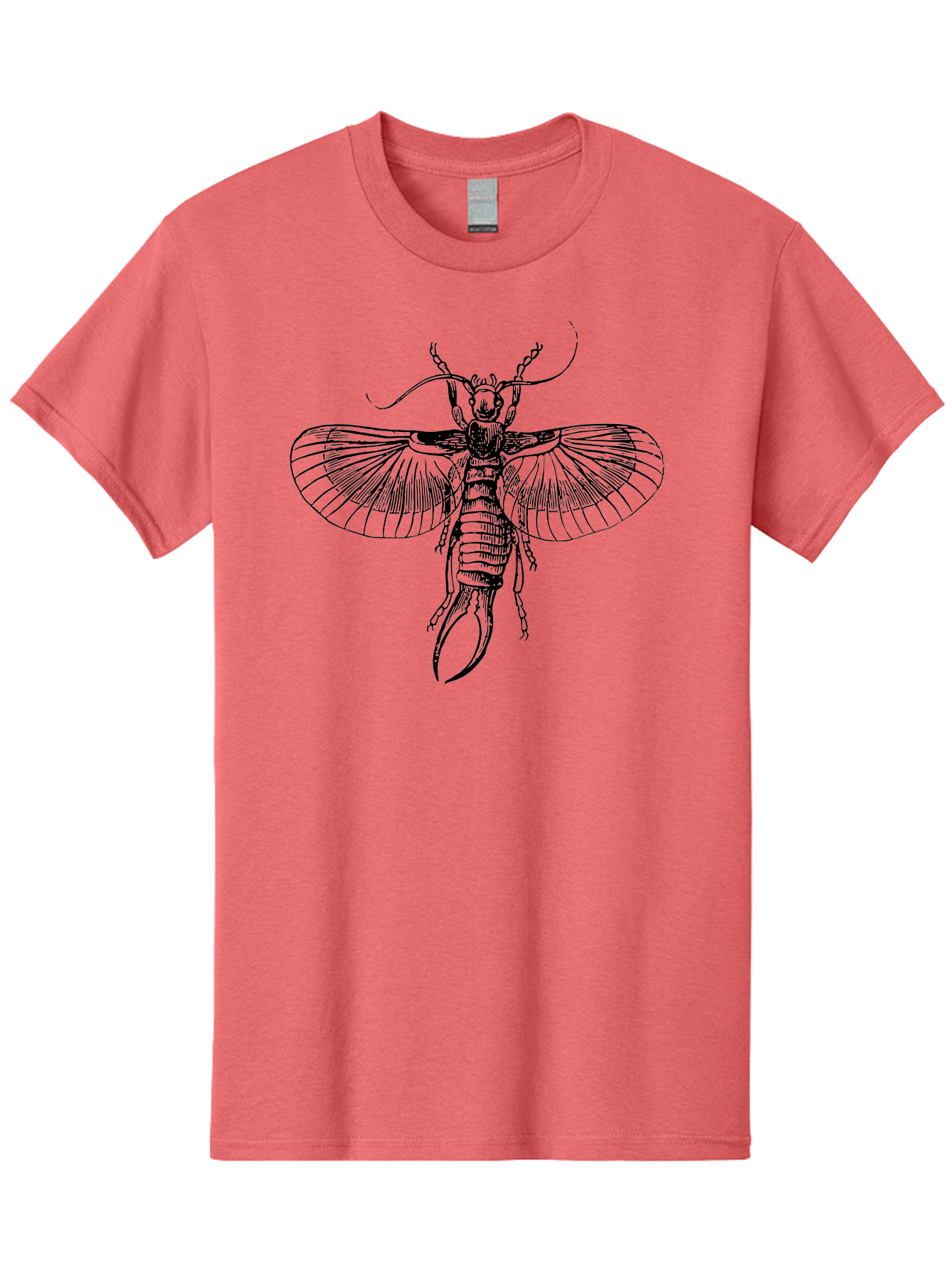 Earwig Men'S Graphic Tee, 100% Cotton, Comfortable Casual Summer Wear, Machine Washable, Detailed Illustration, Earwig Insect, Black And Green, Entomology Art, Insect Anatomy, Detailed Wings, Pincers, Entomological Illustration, Bug Art Aab530