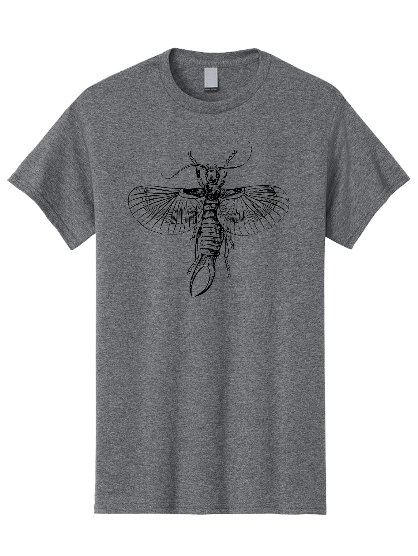Earwig Men'S Graphic Tee, 100% Cotton, Comfortable Casual Summer Wear, Machine Washable, Detailed Illustration, Earwig Insect, Black And Green, Entomology Art, Insect Anatomy, Detailed Wings, Pincers, Entomological Illustration, Bug Art Aab530