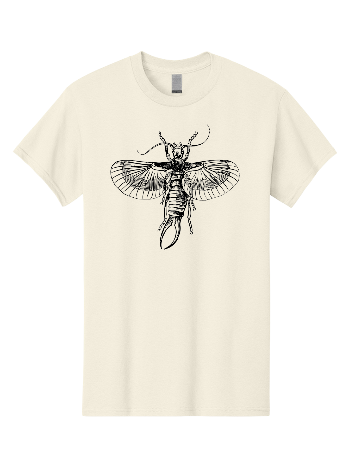Earwig Men'S Graphic Tee, 100% Cotton, Comfortable Casual Summer Wear, Machine Washable, Detailed Illustration, Earwig Insect, Black And Green, Entomology Art, Insect Anatomy, Detailed Wings, Pincers, Entomological Illustration, Bug Art Aab530